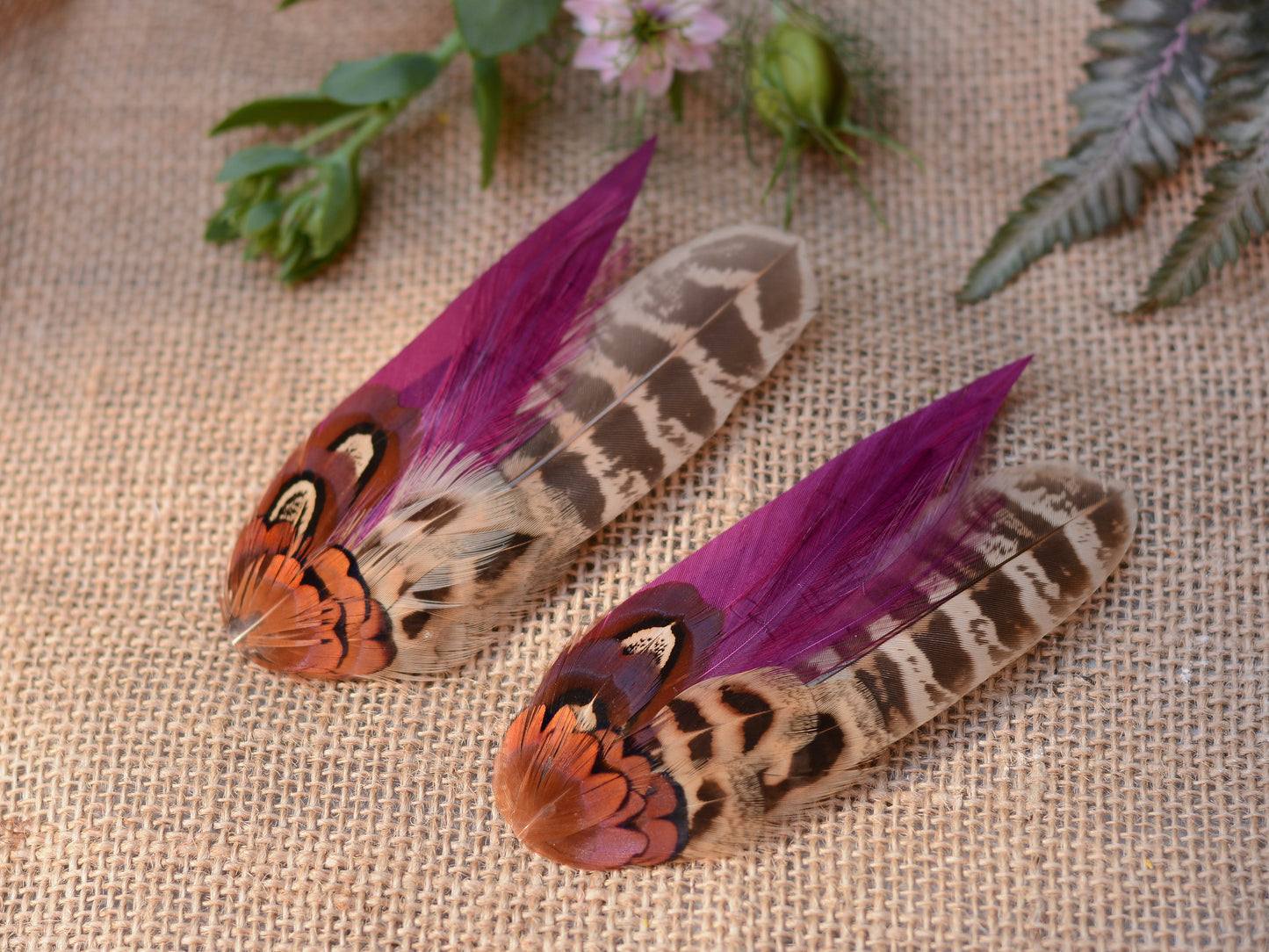 Plum Purple and Pheasant Feather Hair Clip