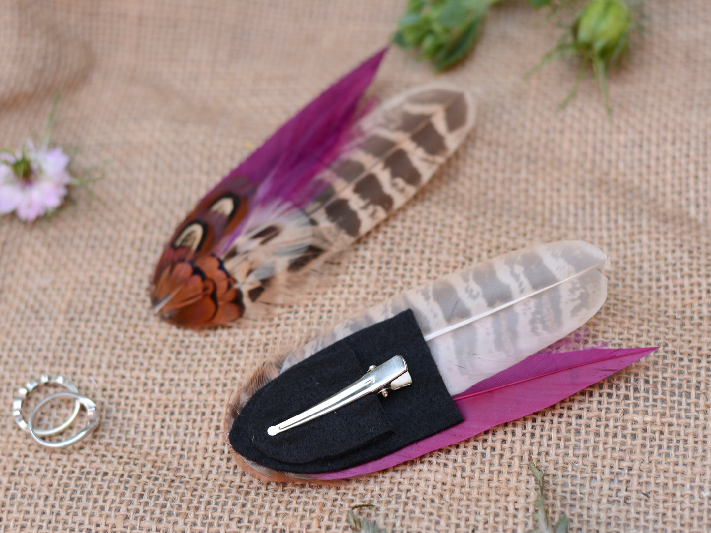 Plum Purple and Pheasant Feather Hair Clip