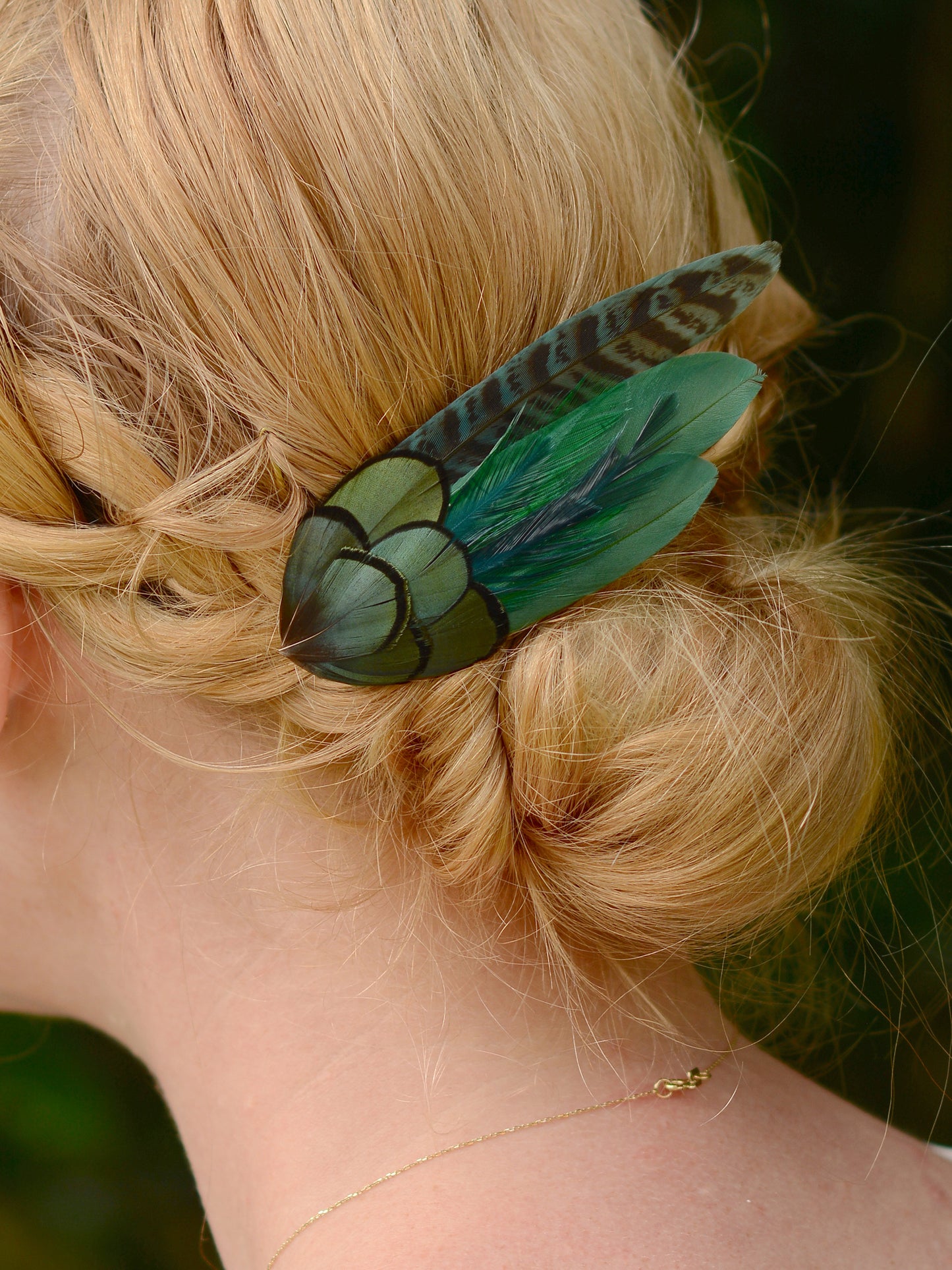 Dark Green Pheasant Feather Hair Clip No.50