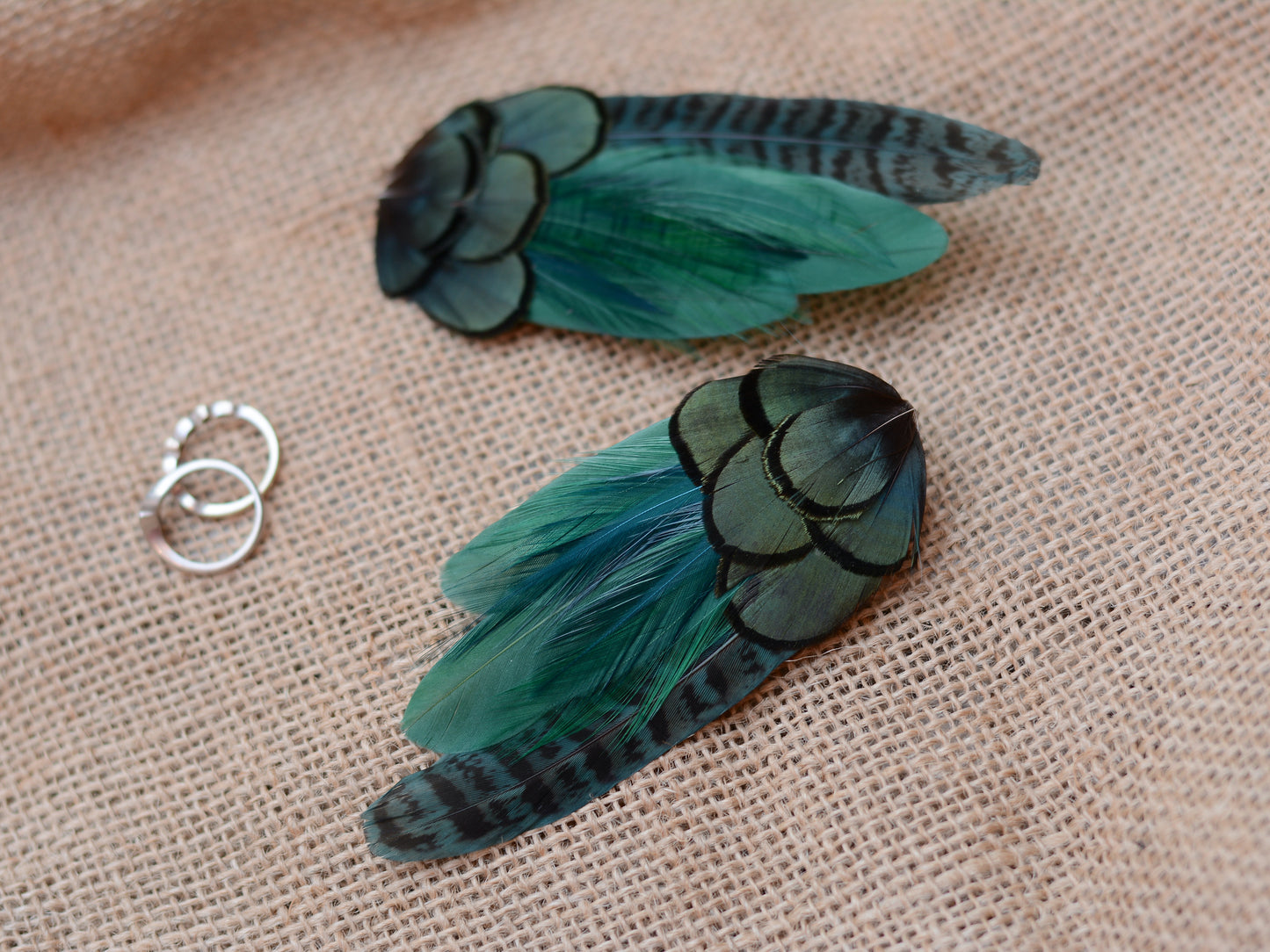 Dark Green Pheasant Feather Hair Clip No.50