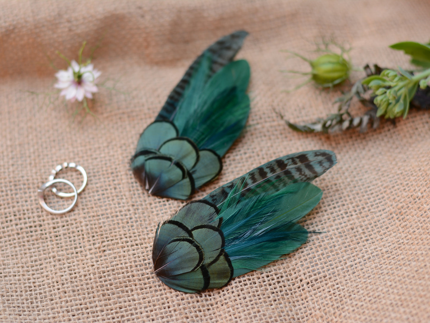 Dark Green Pheasant Feather Hair Clip No.50