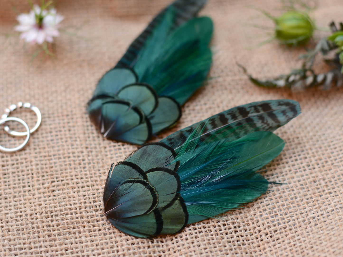 Dark Green Pheasant Feather Hair Clip No.50