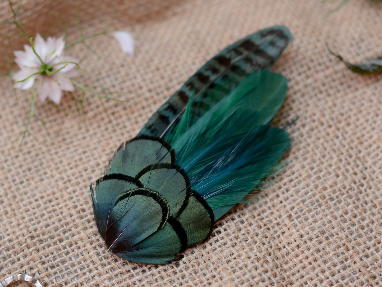 Dark Green Pheasant Feather Hair Clip No.50