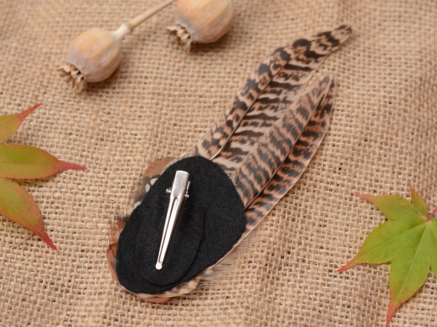 Large Natural Pheasant Feather Hair Clip Fascinator No.56