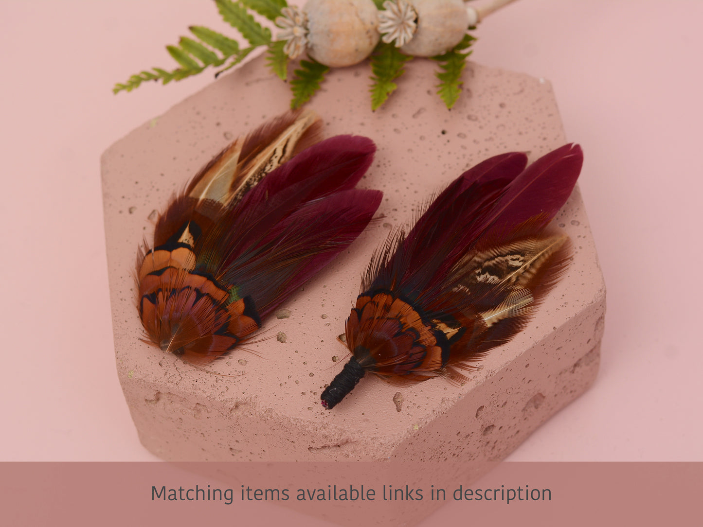 Deep Burgundy and Copper Feather Pin / Hat Pin No.108