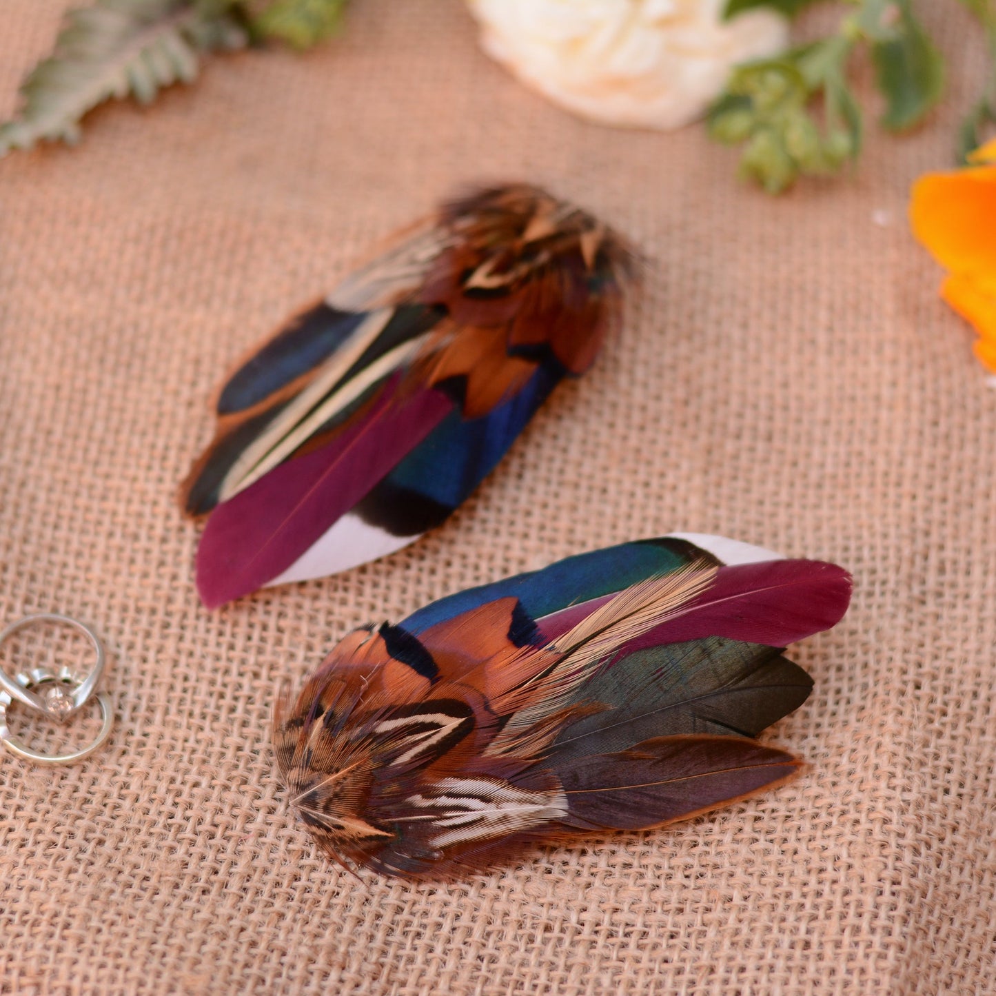 Feather Hair Clip in Navy Blue and Burgundy Pheasant and Duck Feathers No.77