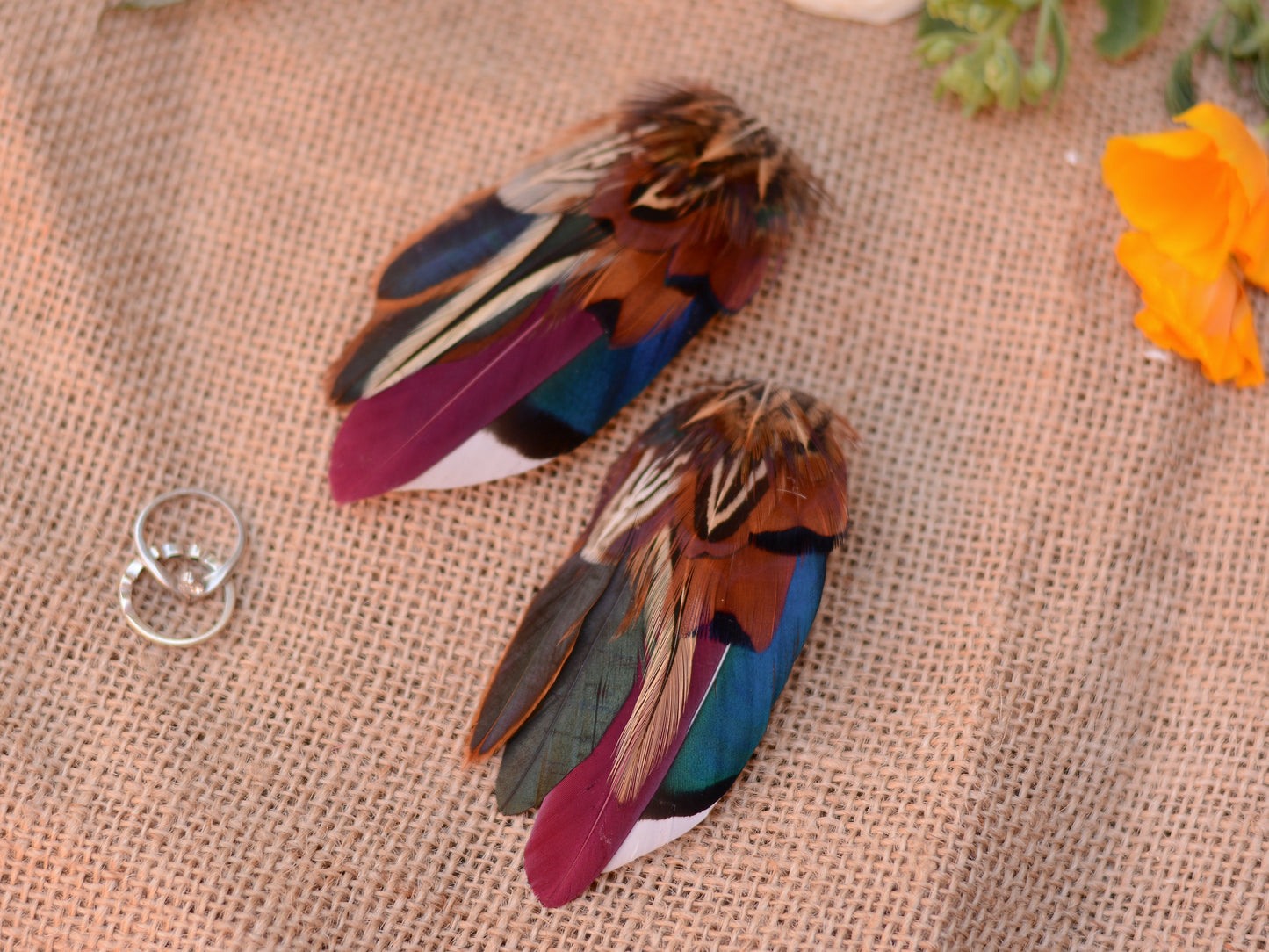 Feather Hair Clip in Navy Blue and Burgundy Pheasant and Duck Feathers No.77