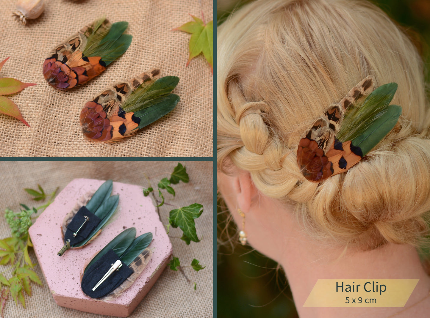 Green and Copper Pheasant Feather Lapel Pin No.85