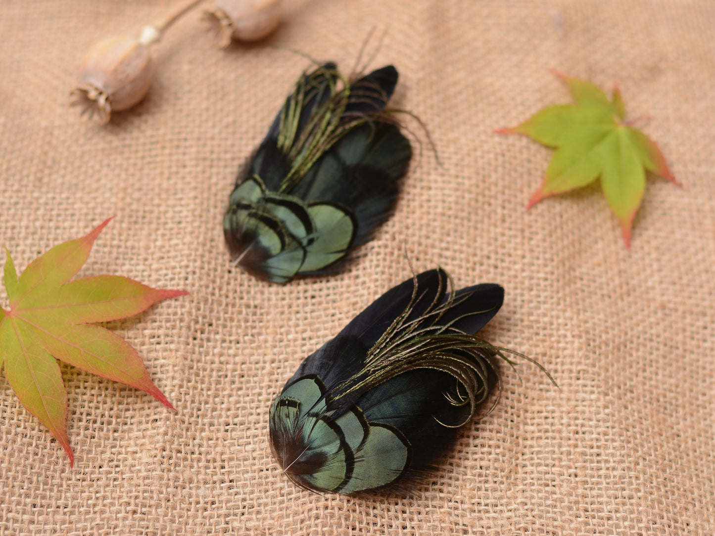 Black and Green Feather Hair Clip Small