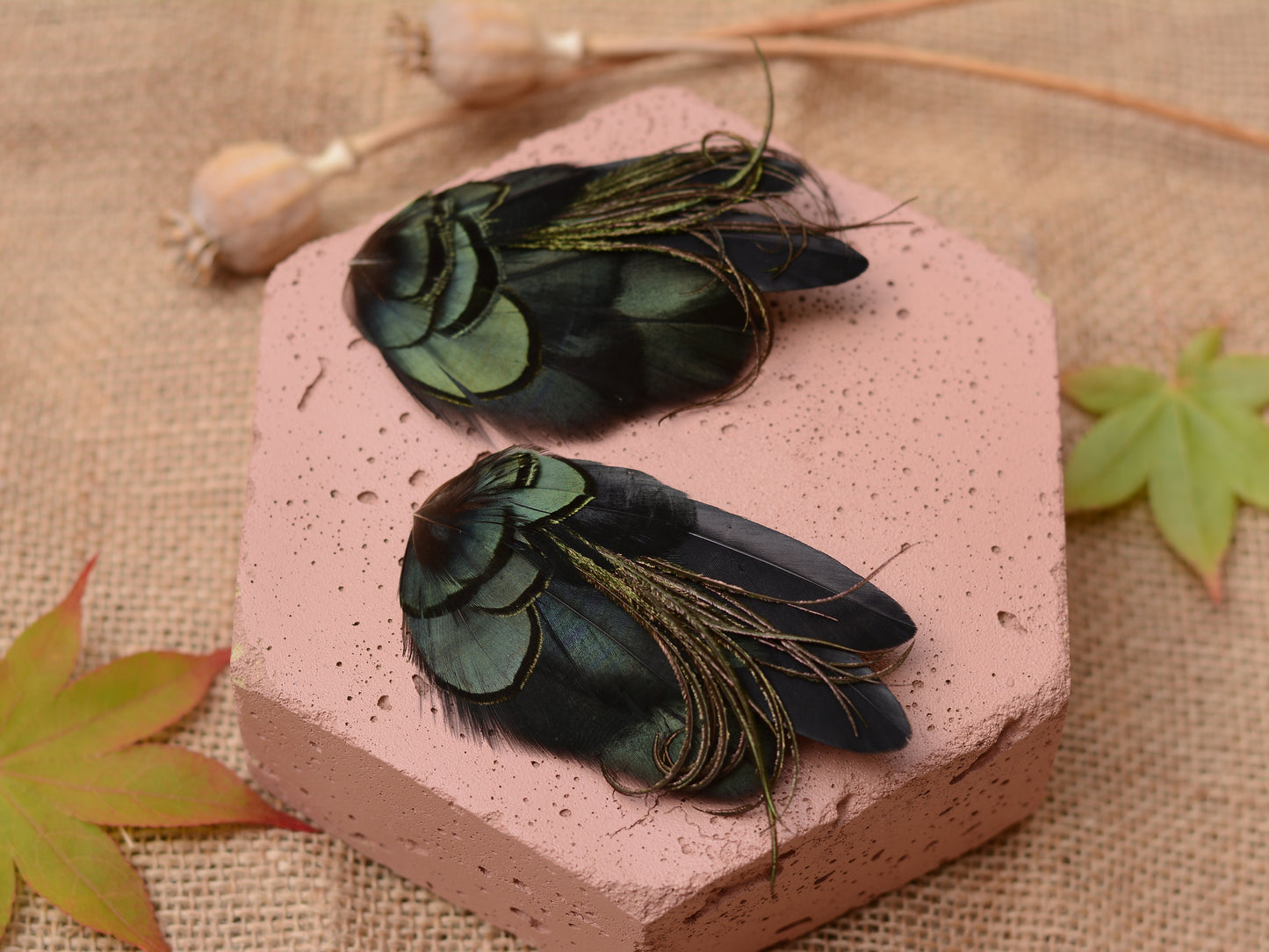 Black and Green Feather Hair Clip Small