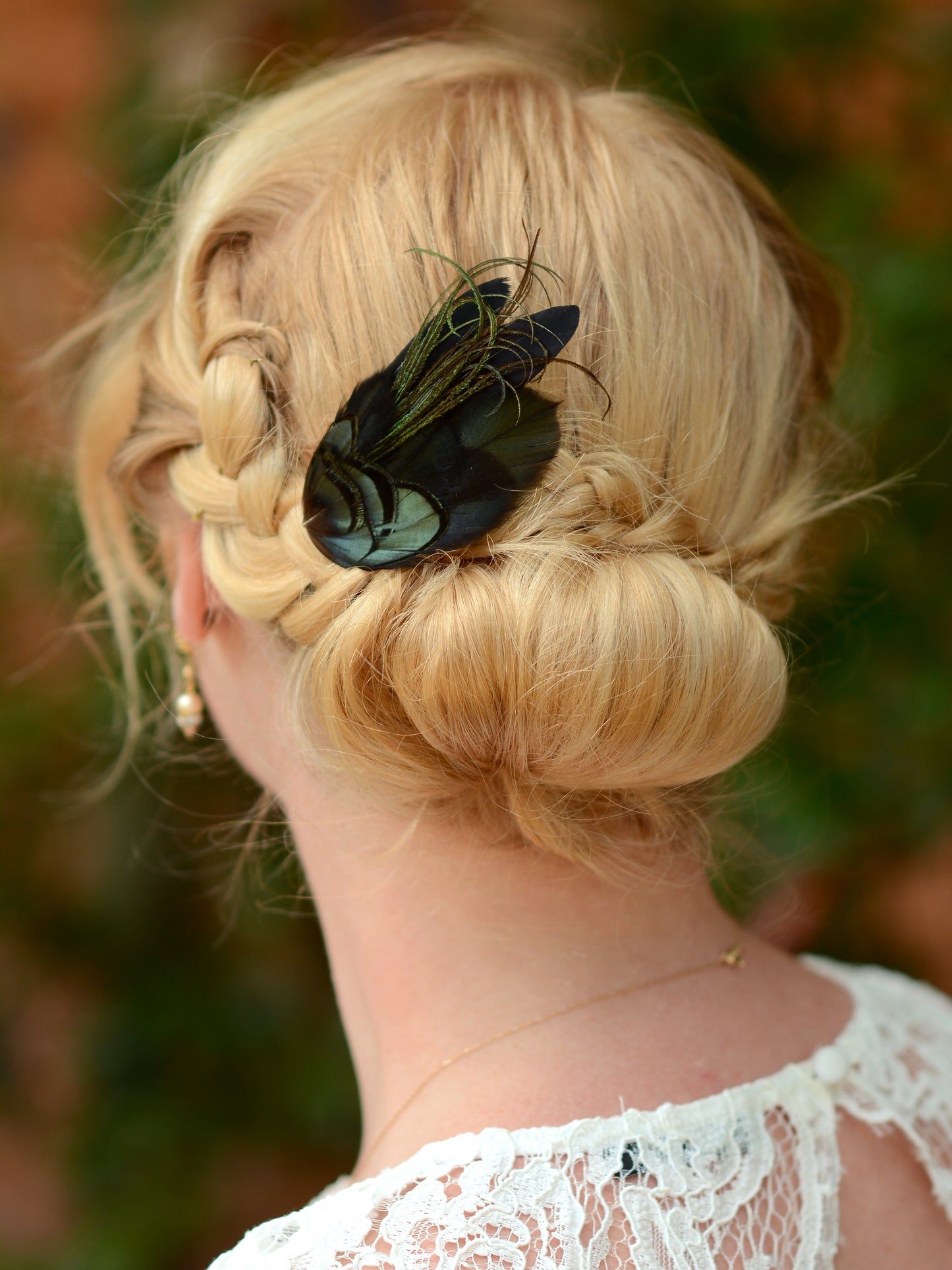 Black and Green Feather Hair Clip Small
