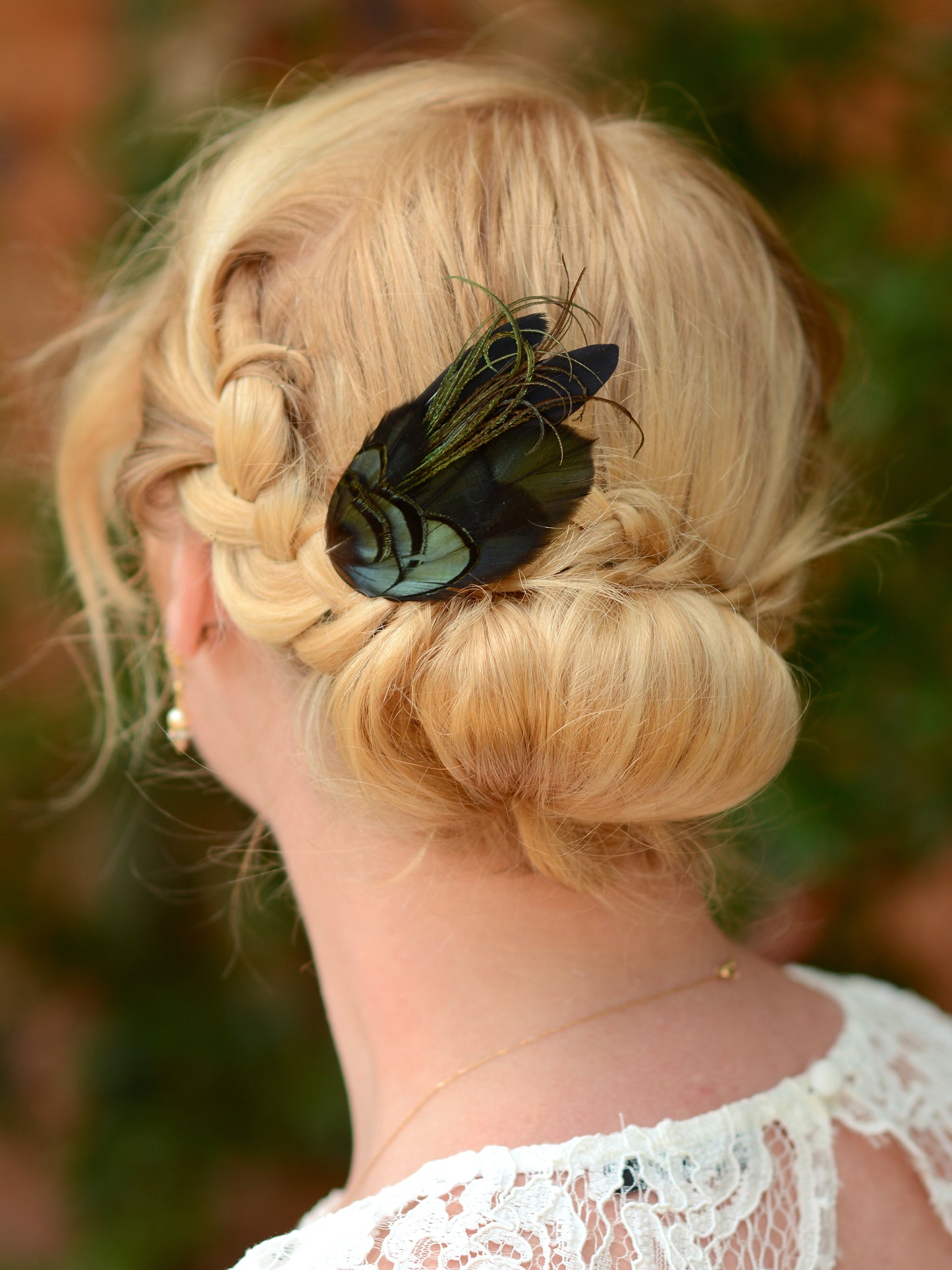 Black and Green Feather Hair Clip Small