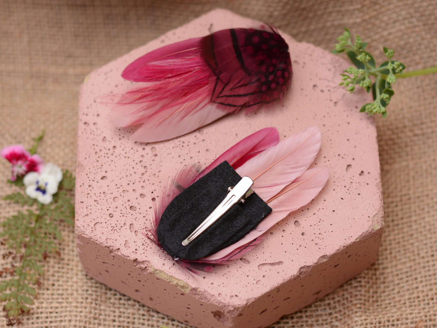 Berry Burgundy and Blush Pink Hair Clip No.123
