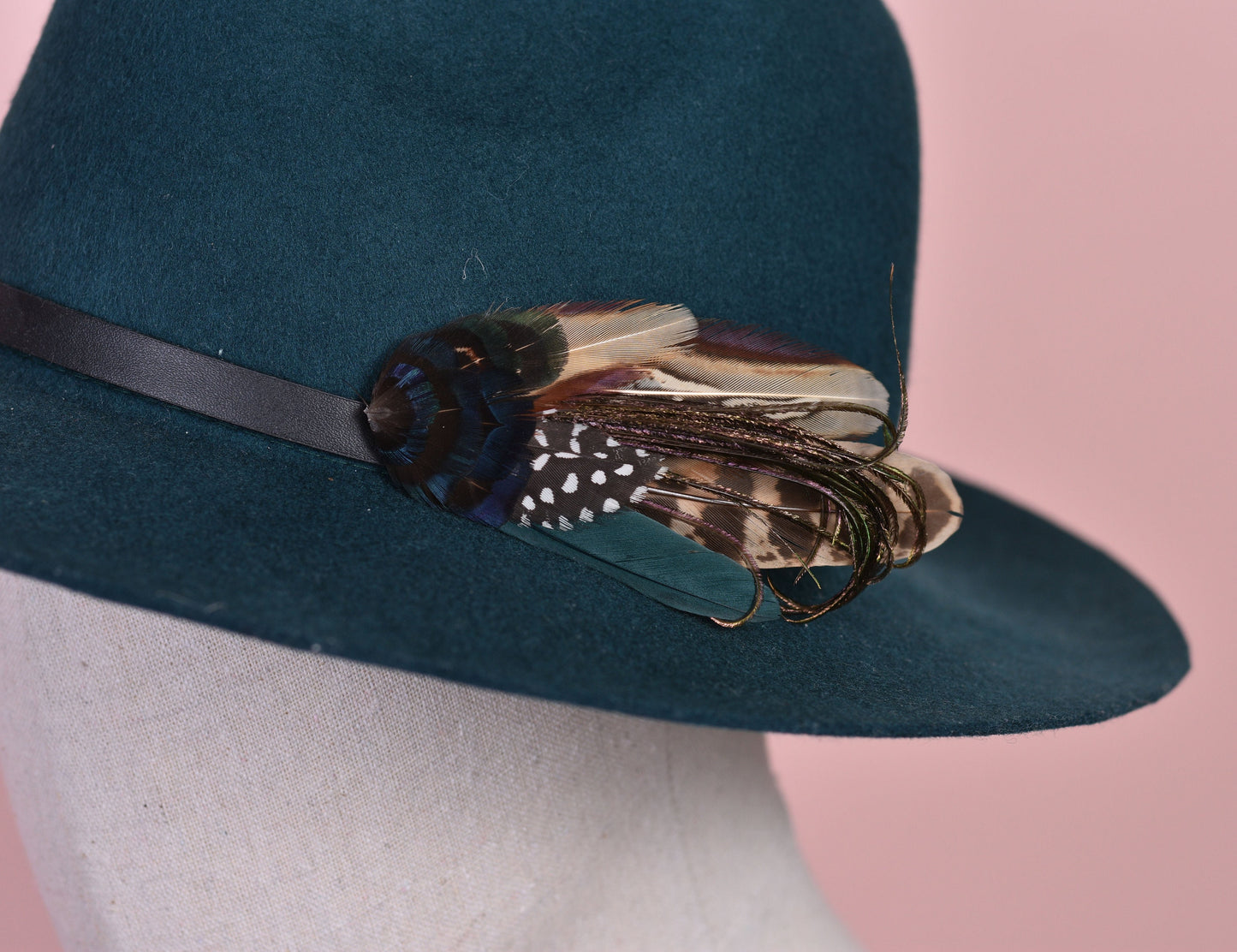 Navy Blue and Pheasant Feather Lapel Pin / Hat Pin No.162 | Unique Pheasant Feather Boutonniere | Duck Feather Brooch