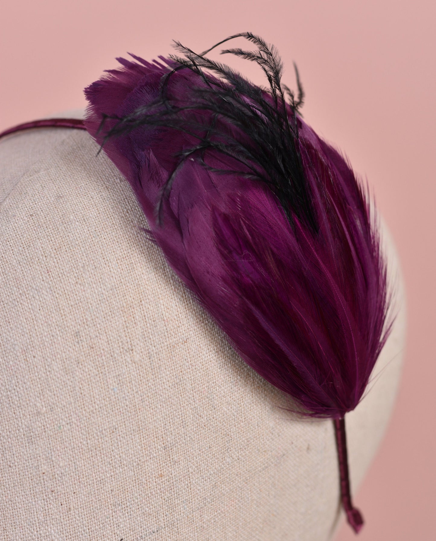 Side Perching Feather Fascinator Headband in Teal, Navy Blue, Plum, Red or Black | Feather Headpiece | Feather Fascinator