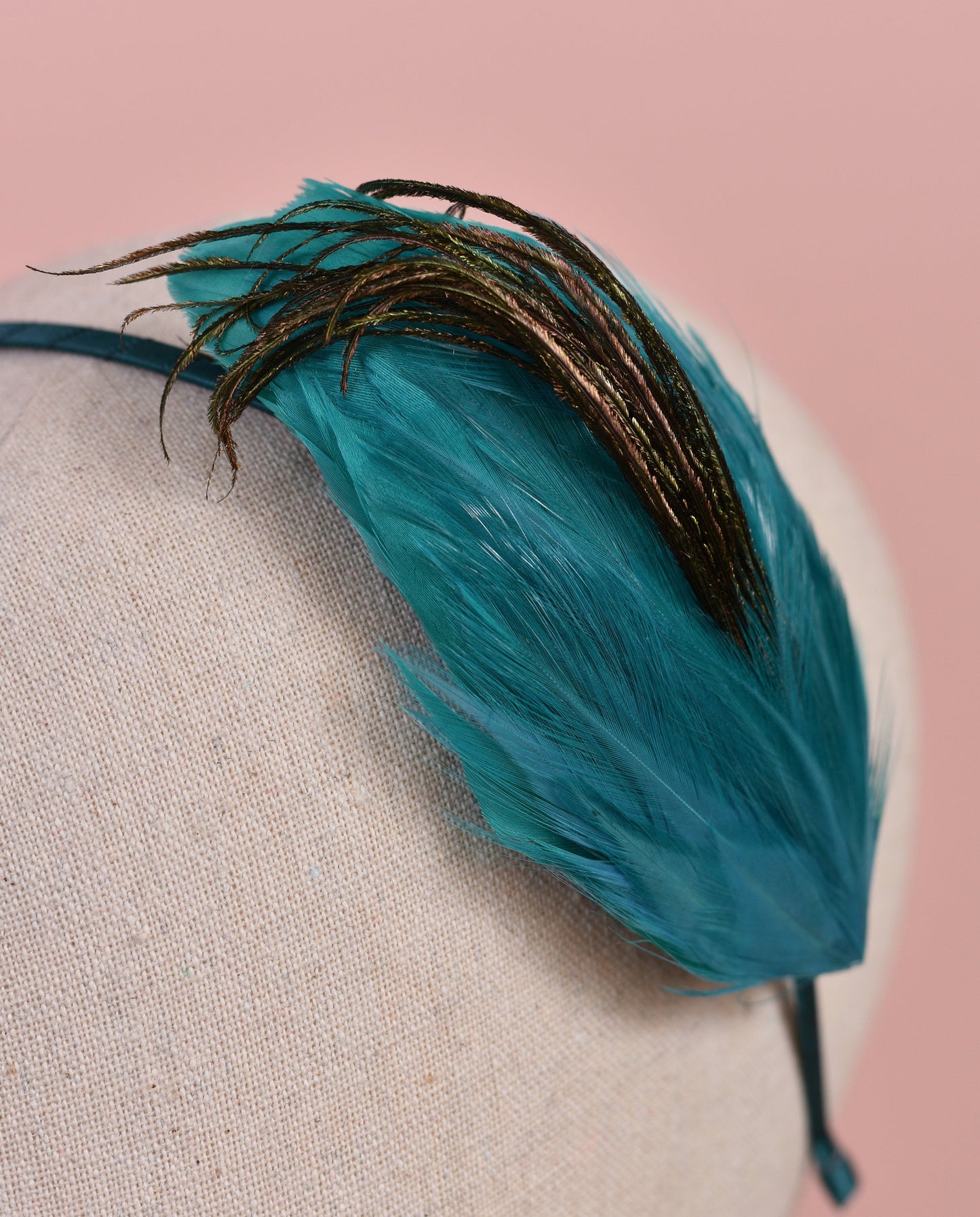 Side Perching Feather Fascinator Headband in Teal, Navy Blue, Plum, Red or Black | Feather Headpiece | Feather Fascinator