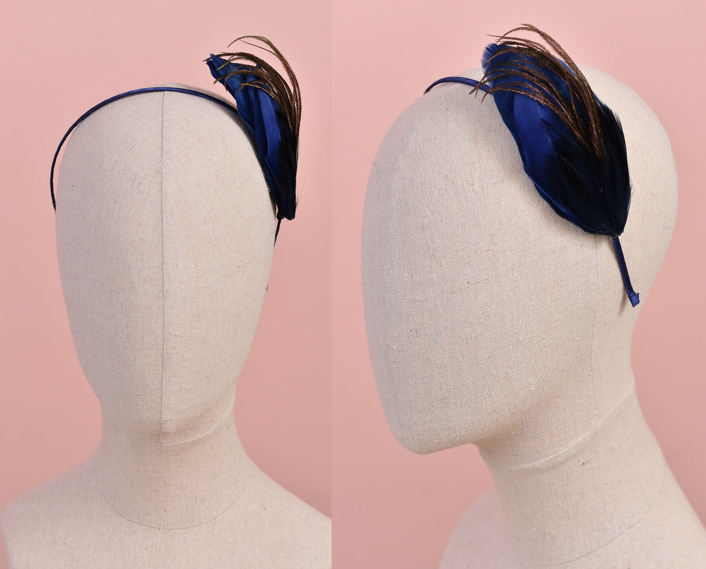 Side Perching Feather Fascinator Headband in Teal, Navy Blue, Plum, Red or Black | Feather Headpiece | Feather Fascinator