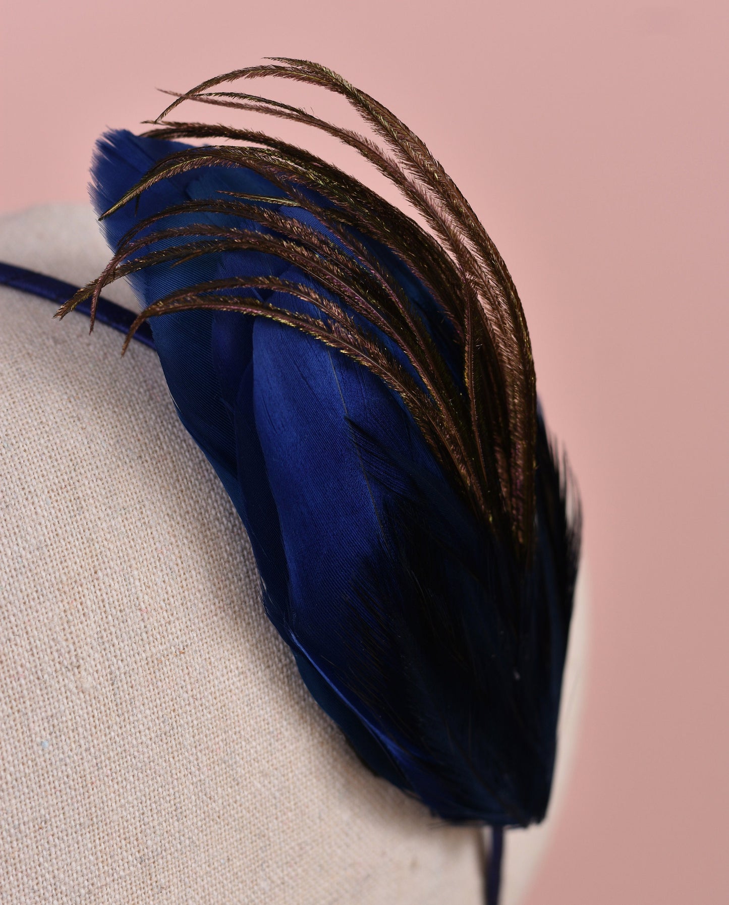 Side Perching Feather Fascinator Headband in Teal, Navy Blue, Plum, Red or Black | Feather Headpiece | Feather Fascinator