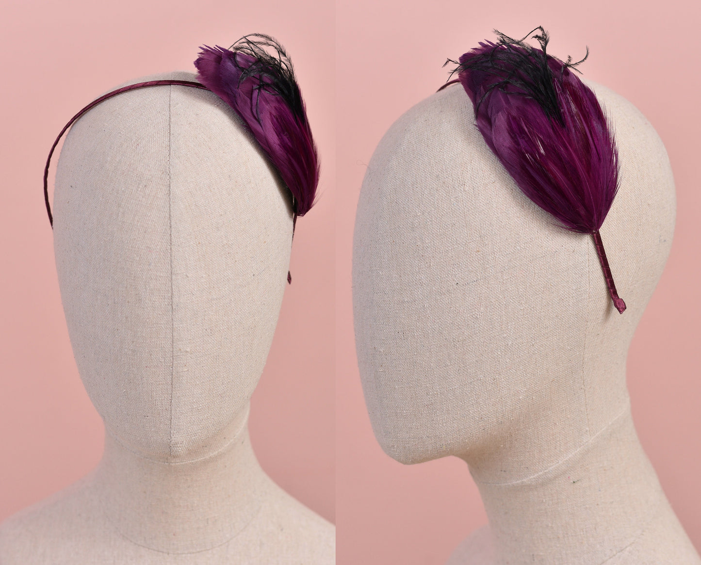 Side Perching Feather Fascinator Headband in Teal, Navy Blue, Plum, Red or Black | Feather Headpiece | Feather Fascinator