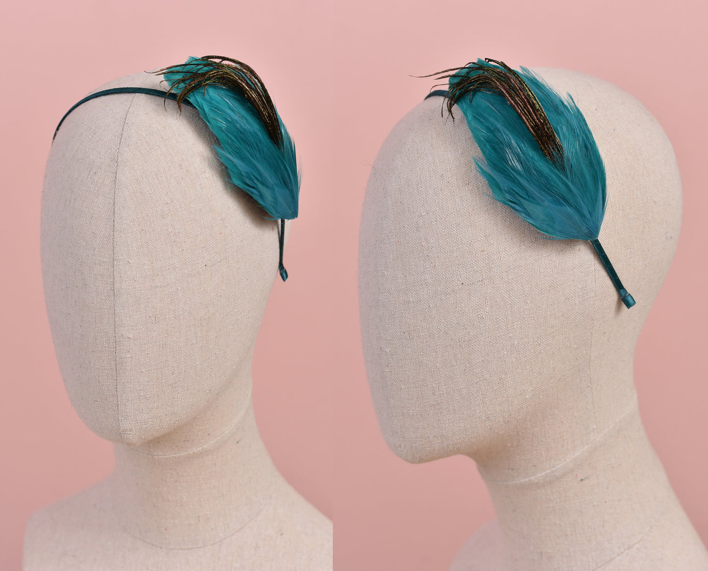 Side Perching Feather Fascinator Headband in Teal, Navy Blue, Plum, Red or Black | Feather Headpiece | Feather Fascinator