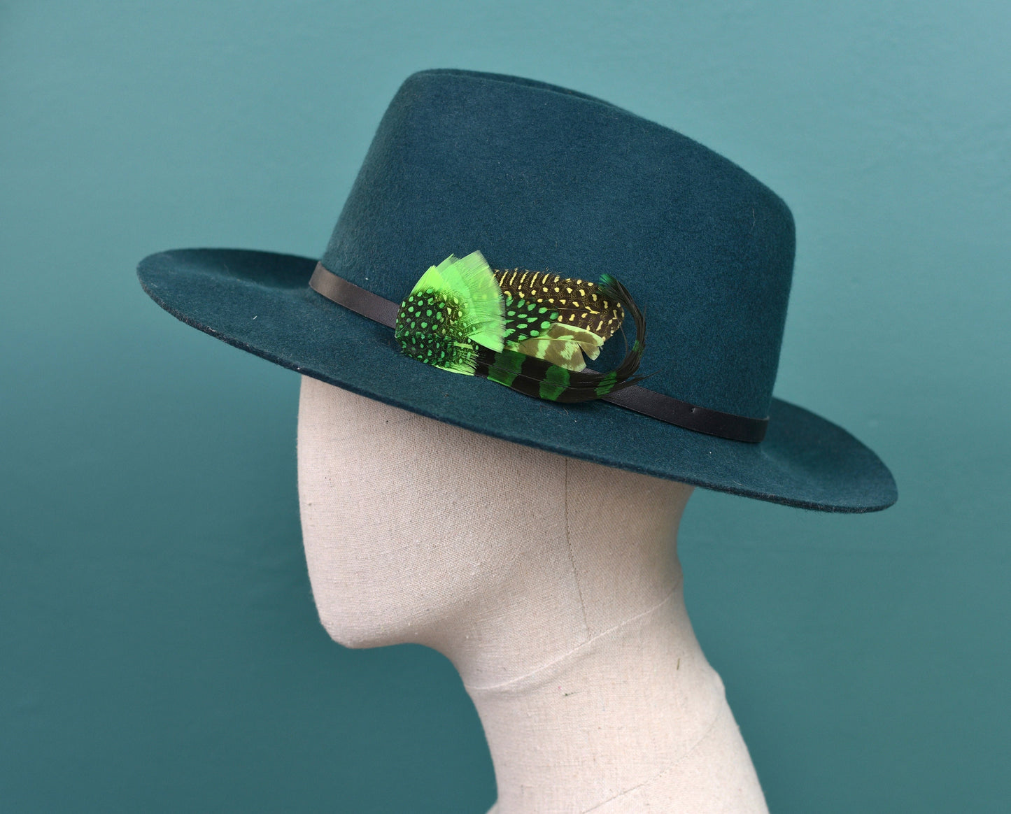 Shades of Green Dyed Feather Hat Pin Small no.163 | Pheasant Feather Boutonniere | Feather Brooch | Feather Hat Pin