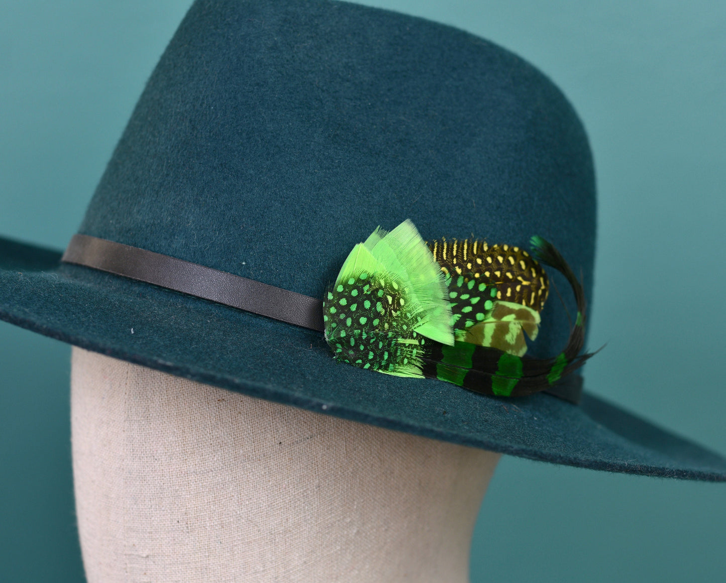 Shades of Green Dyed Feather Hat Pin Small no.163 | Pheasant Feather Boutonniere | Feather Brooch | Feather Hat Pin
