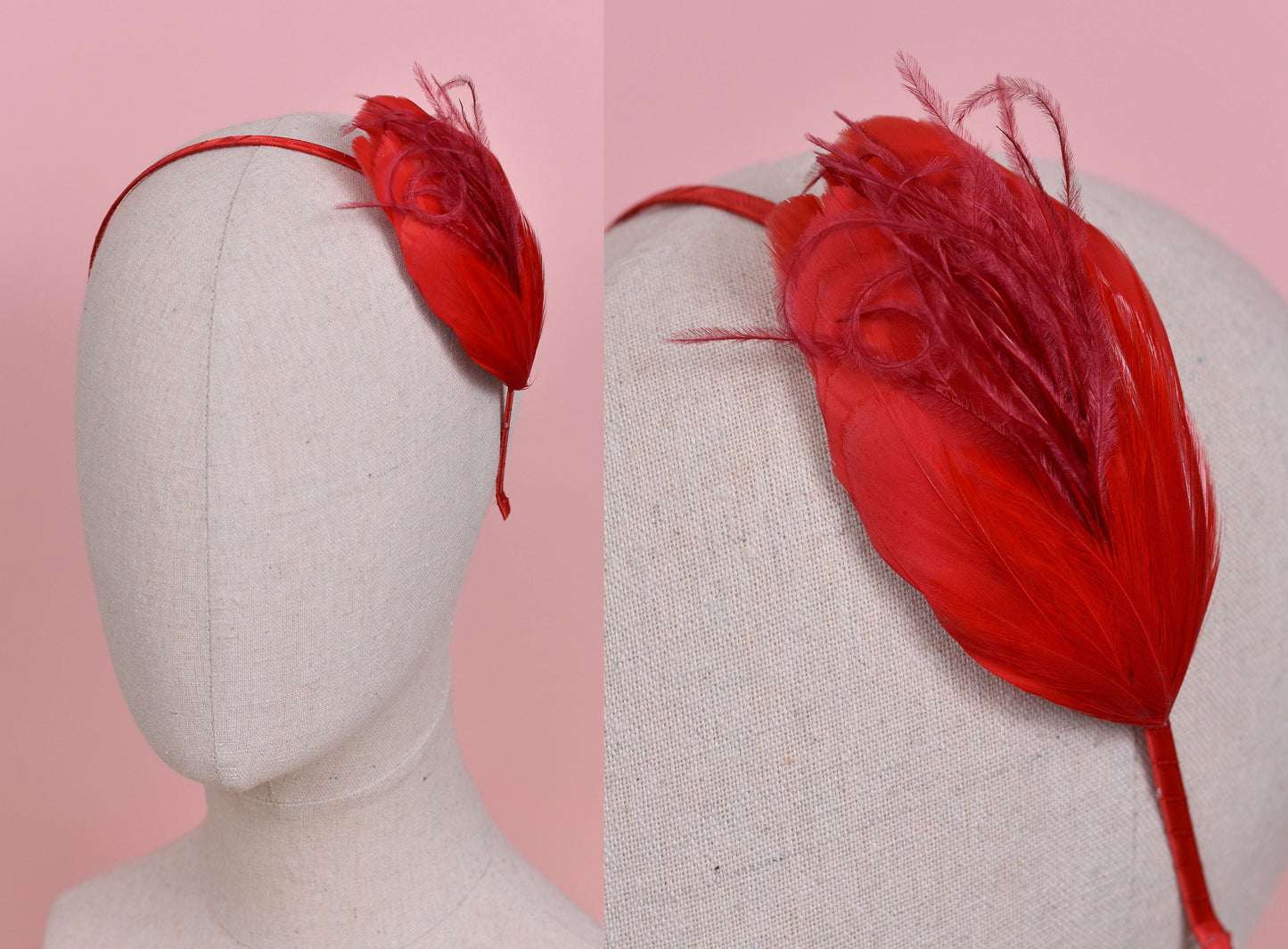 Side Perching Feather Fascinator Headband in Teal, Navy Blue, Plum, Red or Black | Feather Headpiece | Feather Fascinator