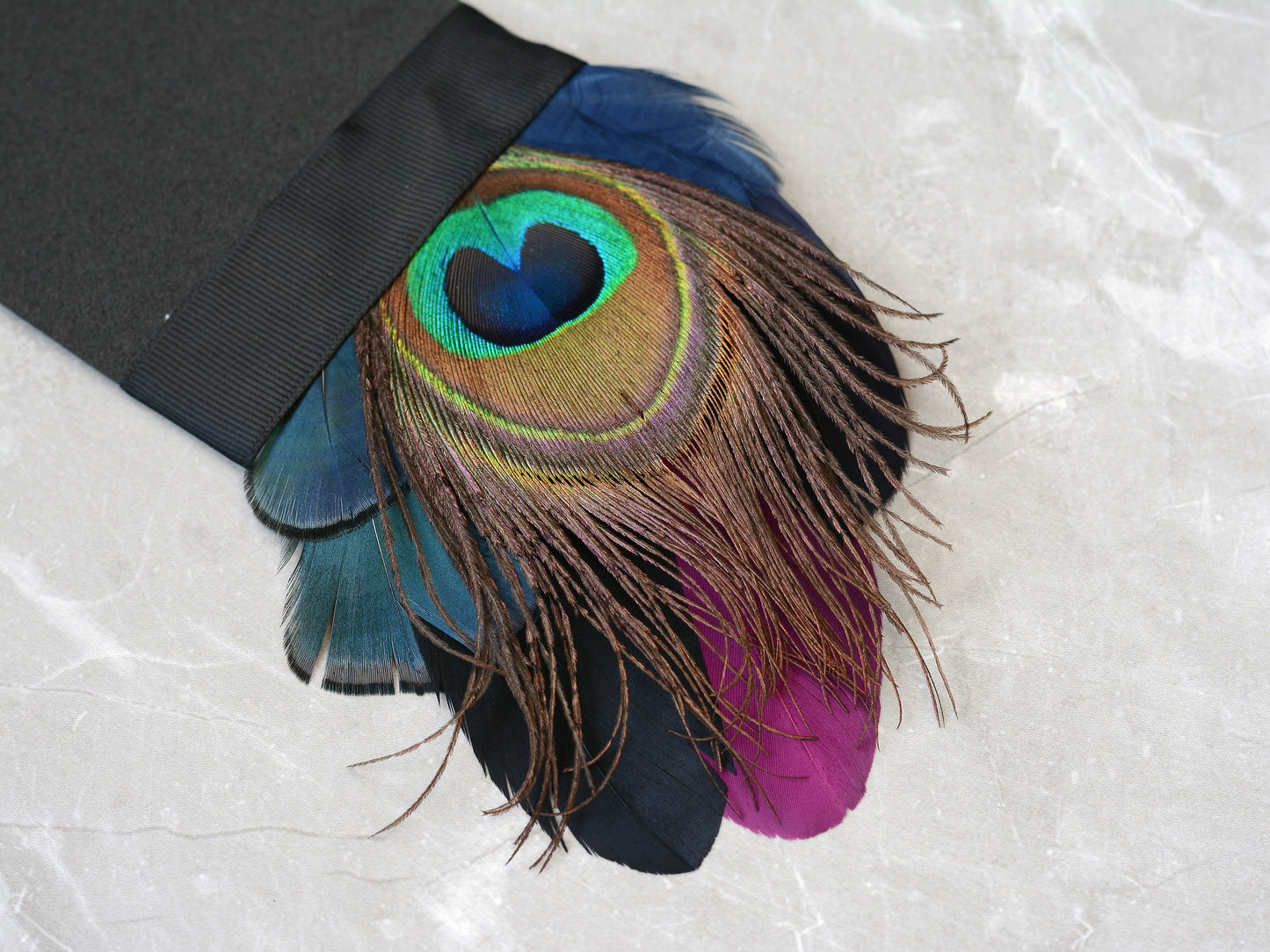Plum Purple, Black, Navy and Peacock Feather Pocket Square No.154 | Suit Accessory | Feather Neck Tie | Grooms Outfit | Groomsmen | Wedding