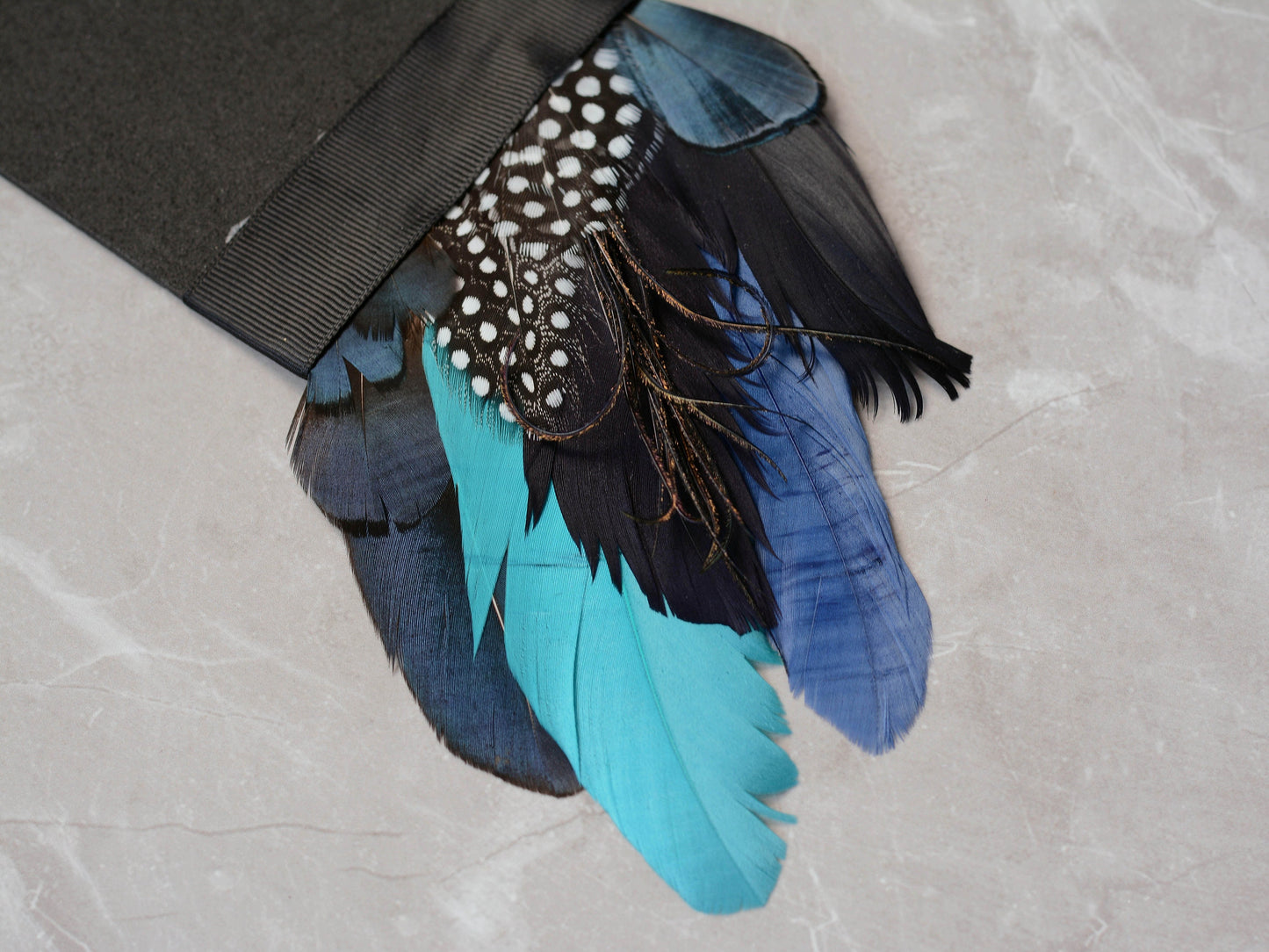 Turquoise, Navy Blue and Black Feather Pocket Square No.163 | Suit Accessory | Feather Neck Tie | Grooms Outfit | Groomsmen Gift
