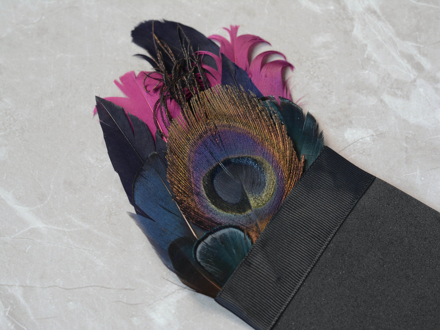 Deep Black, Navy and Purple Feather Pocket Square No.164 | Suit Accessory | Feather Neck Tie | Grooms Outfit | Groomsmen Gift