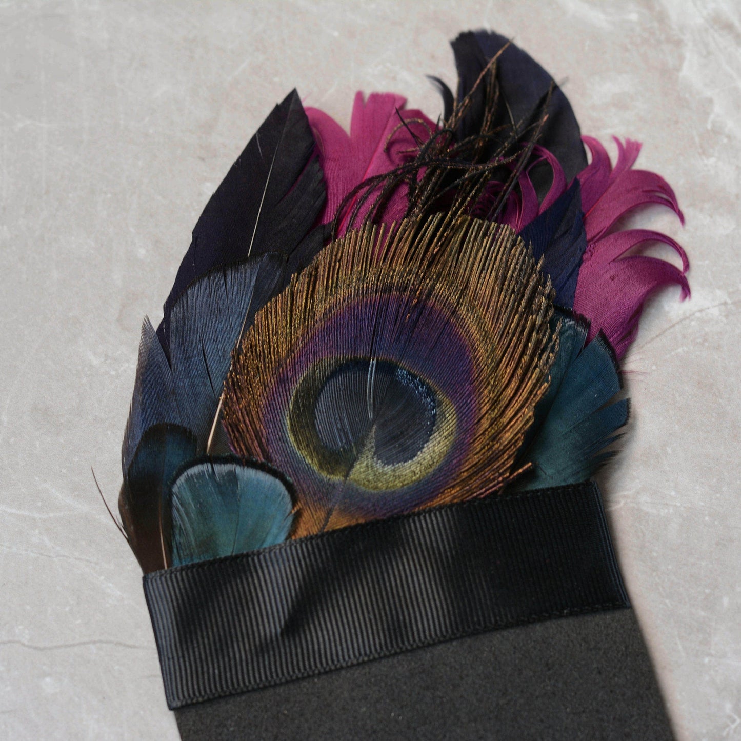 Deep Black, Navy and Purple Feather Pocket Square No.164 | Suit Accessory | Feather Neck Tie | Grooms Outfit | Groomsmen Gift