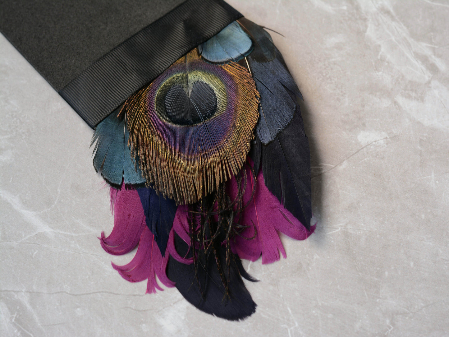 Deep Black, Navy and Purple Feather Pocket Square No.164 | Suit Accessory | Feather Neck Tie | Grooms Outfit | Groomsmen Gift