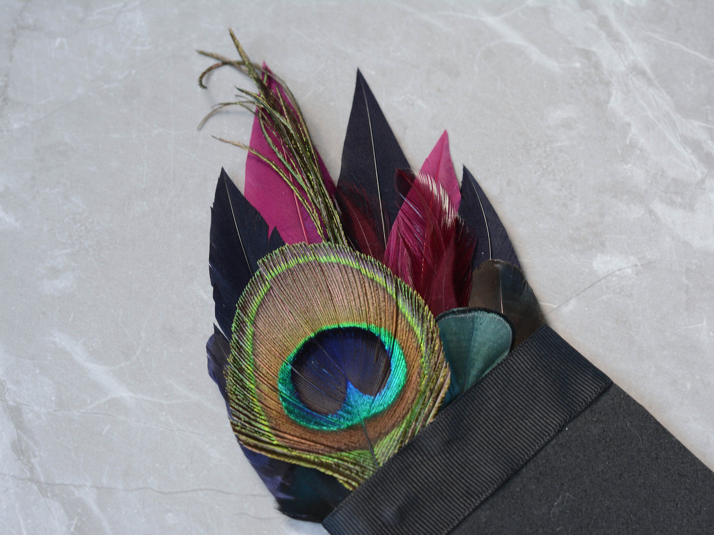 Plum Purple, Midnight Blue and Peacock Feather Pocket Square No.166 | Suit Accessory | Grooms Outfit | Groomsmen | Wedding