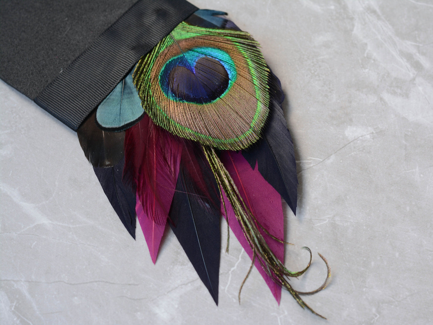 Plum Purple, Midnight Blue and Peacock Feather Pocket Square No.166 | Suit Accessory | Grooms Outfit | Groomsmen | Wedding