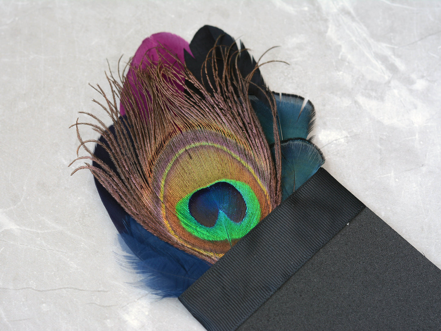 Plum Purple, Black, Navy and Peacock Feather Pocket Square No.154 | Suit Accessory | Feather Neck Tie | Grooms Outfit | Groomsmen | Wedding