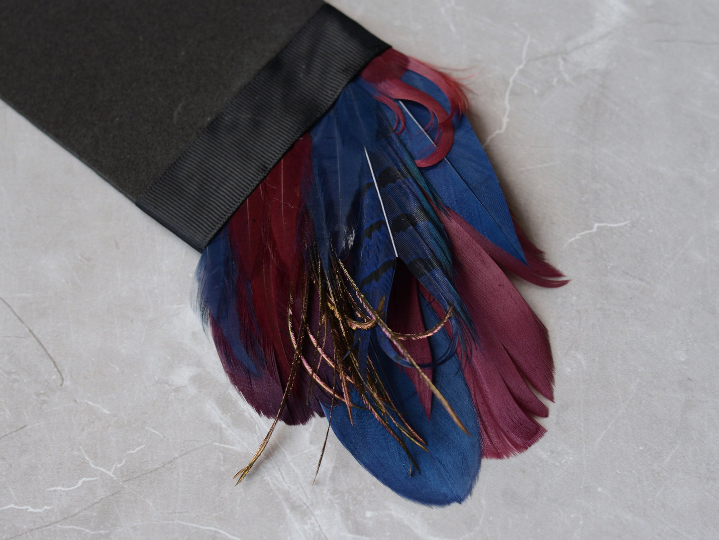 Navy Blue and Burgundy Goose and Pheasant Feather Pocket Square No.183 | Suit Accessory | Feather Neck Tie | Grooms Outfit | Groomsmen Gift