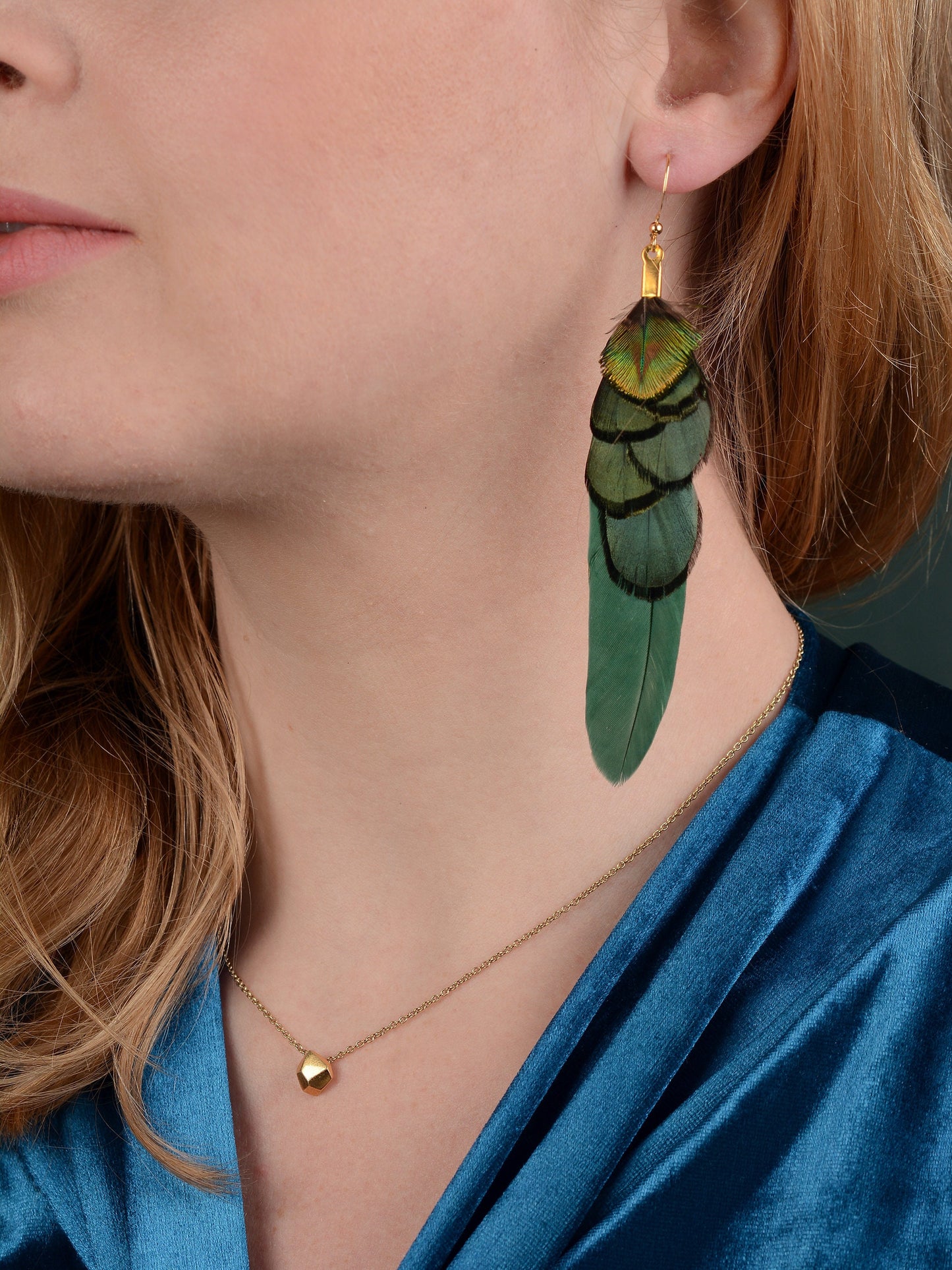 Green and Gold Feather Earrings | Peacock Feather Earrings | Festival Earrings | Feather Jewellery | Festival Jewellery | Drop Earrings