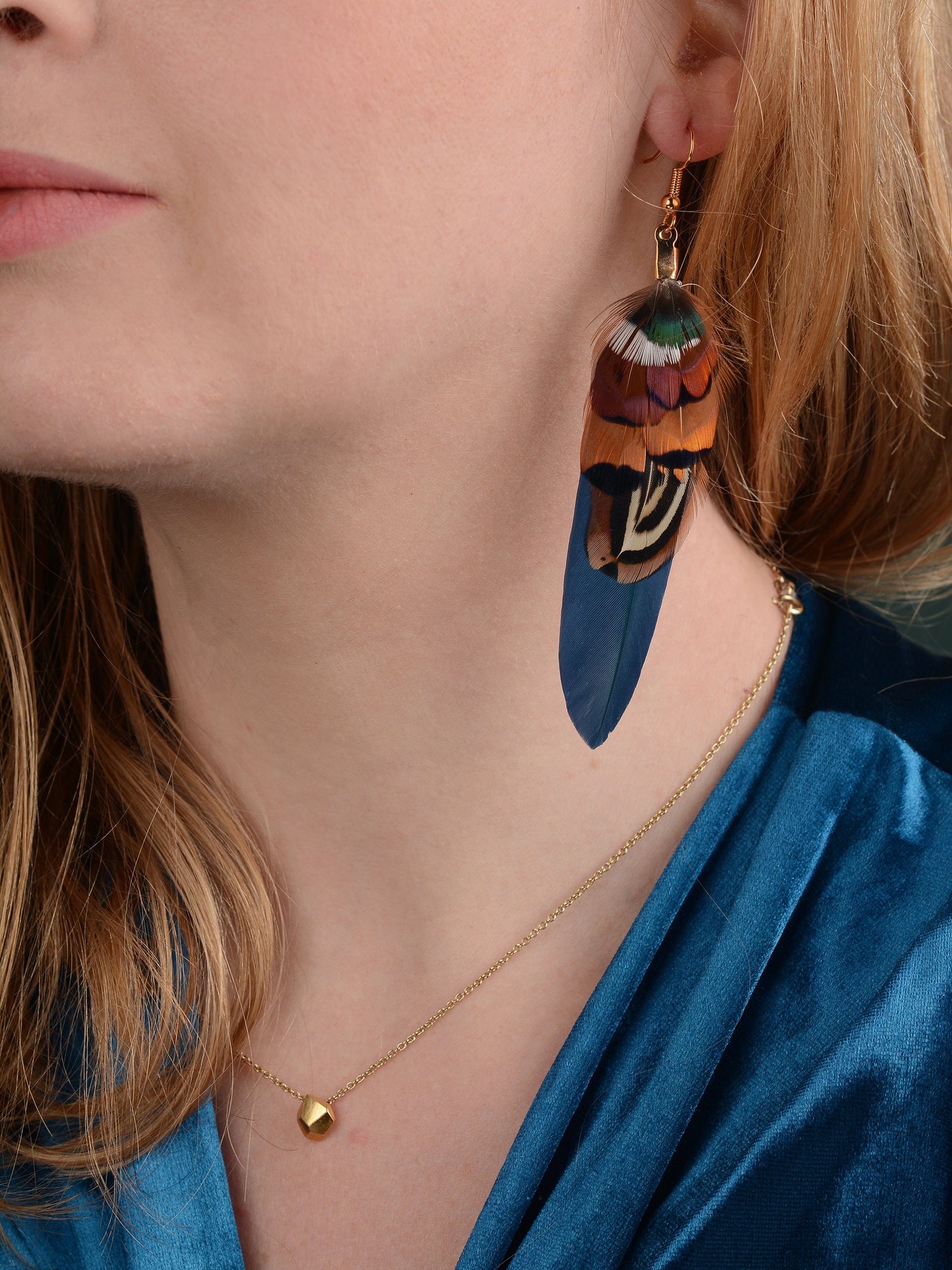 Navy Blue and Copper Feather Earrings | Pheasant Feather Earrings | Festival Earrings | Feather Jewellery | Drop Earrings
