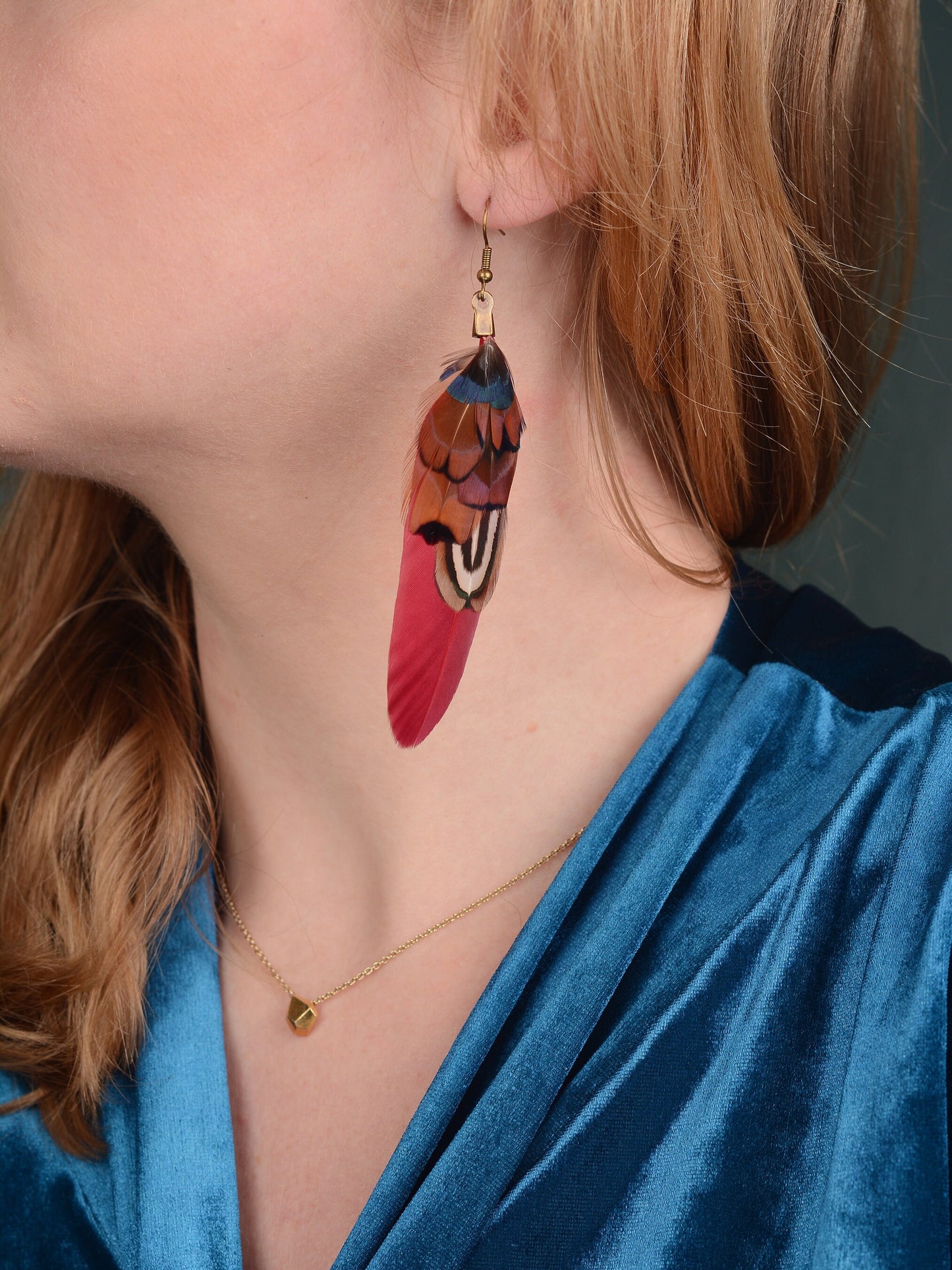 Burgundy and Copper Pheasant Feather Earrings | Festival Earrings | Feather Jewellery | Festival Jewellery | Drop Earrings
