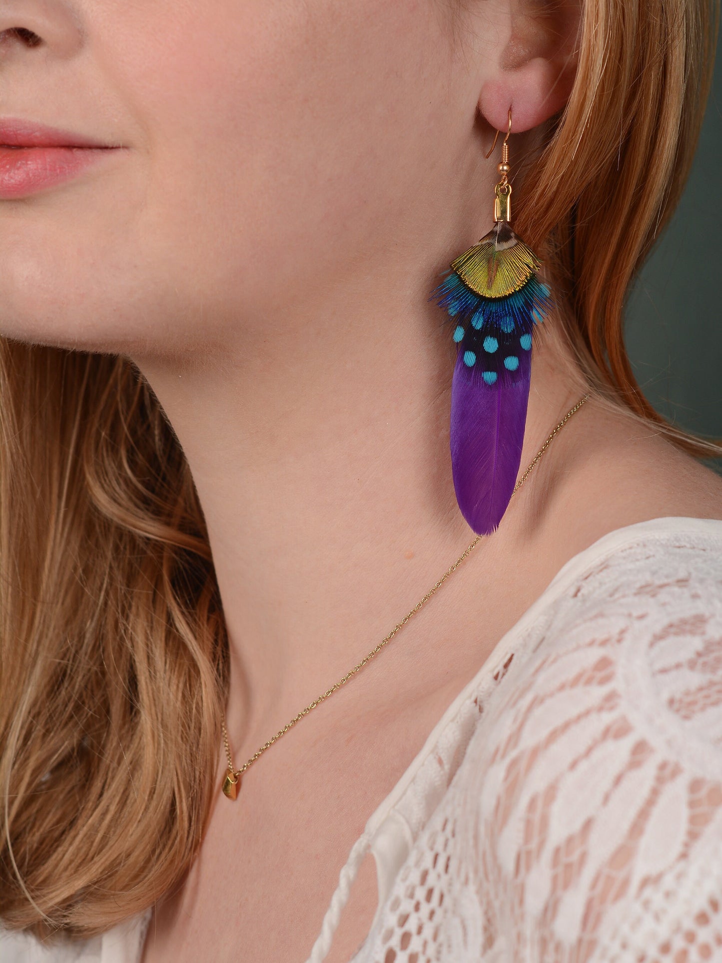 Purple Feather Earrings | Peacock Feather Earrings| Festival Earrings | Feather Jewellery | Festival Jewellery | Bohemian | Drop Earrings