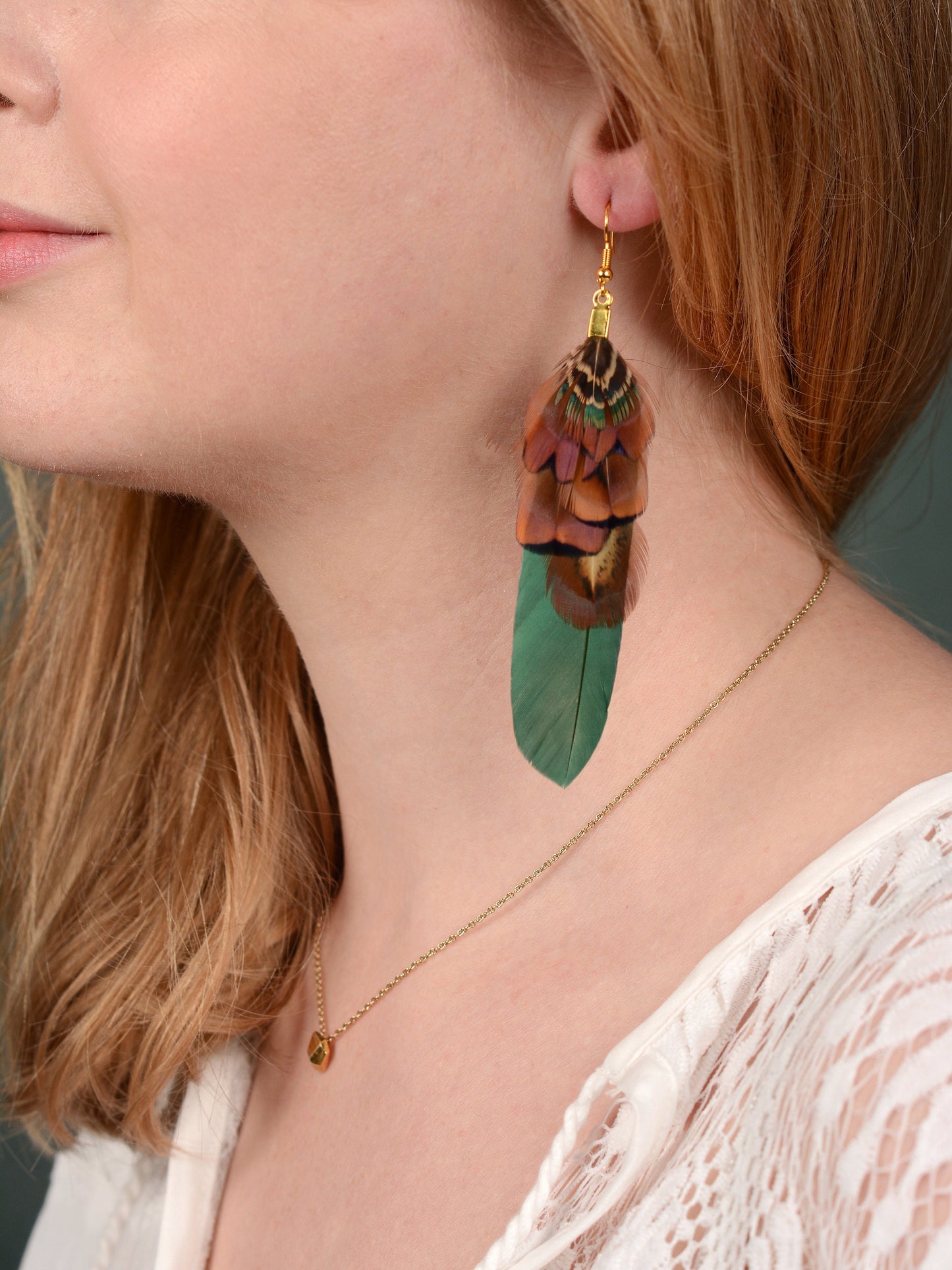 Green and Copper Feather Earrings | Pheasant Feather Earrings | Festival Earrings | Feather Jewellery | Festival Jewellery | Drop Earrings