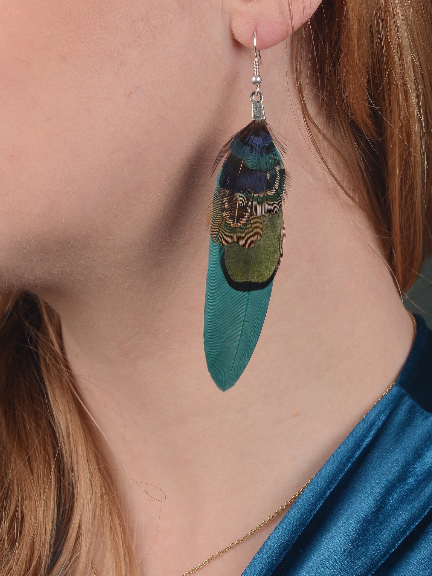 Teal, Navy Blue and Green Feather Earrings | Pheasant Feather Earrings | Festival Earrings | Feather Jewellery | Drop Earrings