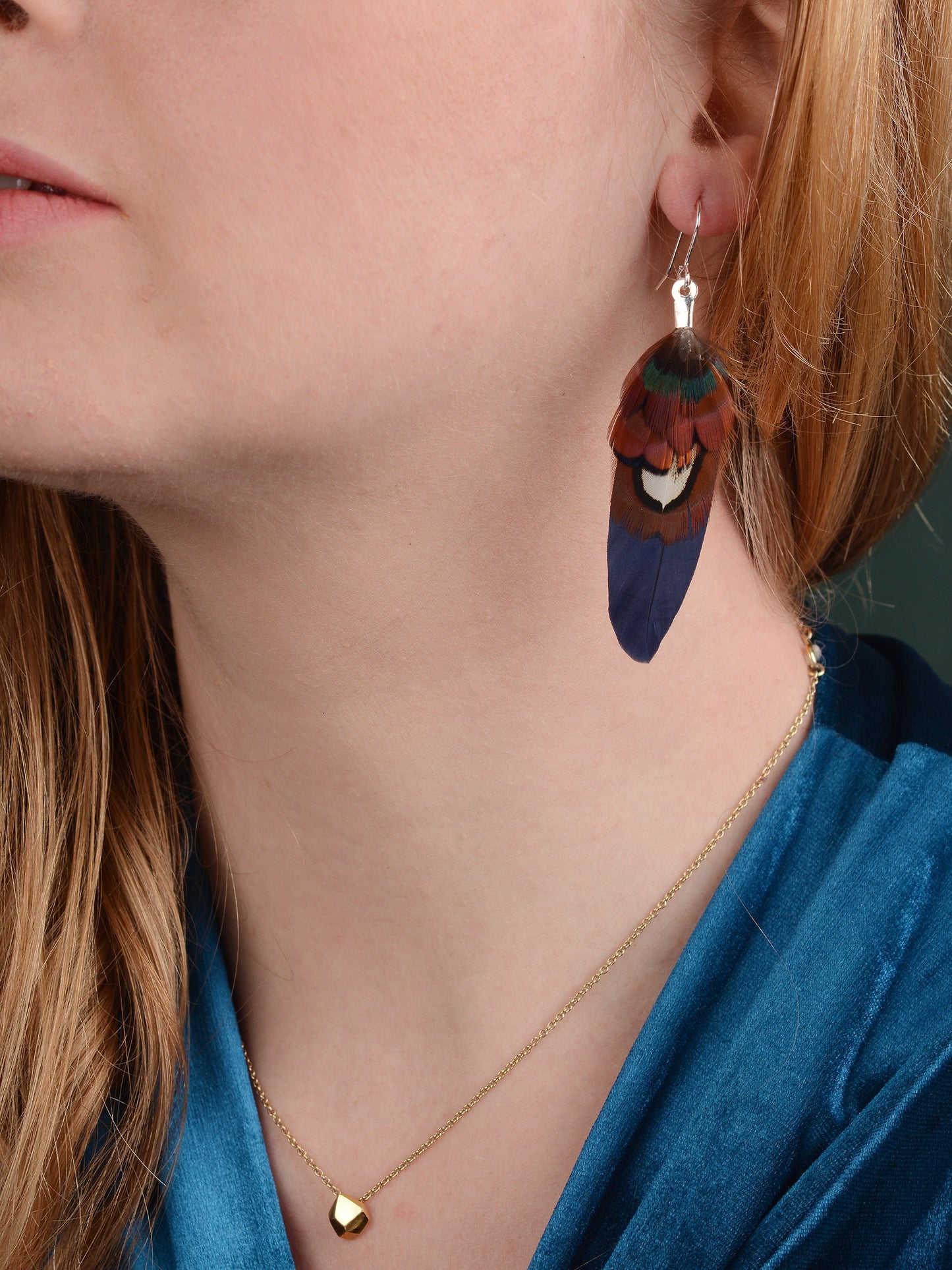 Navy Blue and Copper Small Feather Earrings | Festival Earrings | Feather Jewellery | Festival Jewellery | Drop Earrings