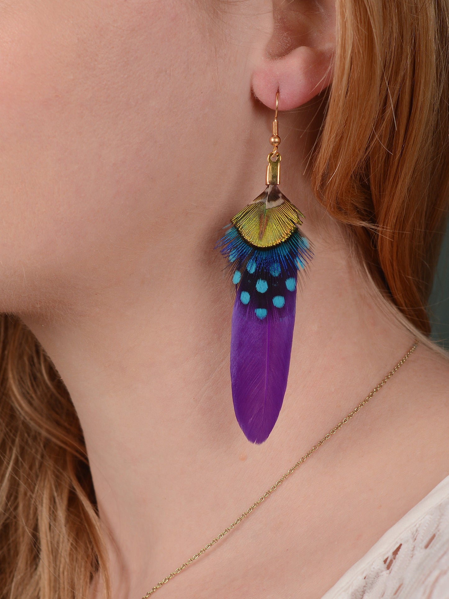 Purple Feather Earrings | Peacock Feather Earrings| Festival Earrings | Feather Jewellery | Festival Jewellery | Bohemian | Drop Earrings