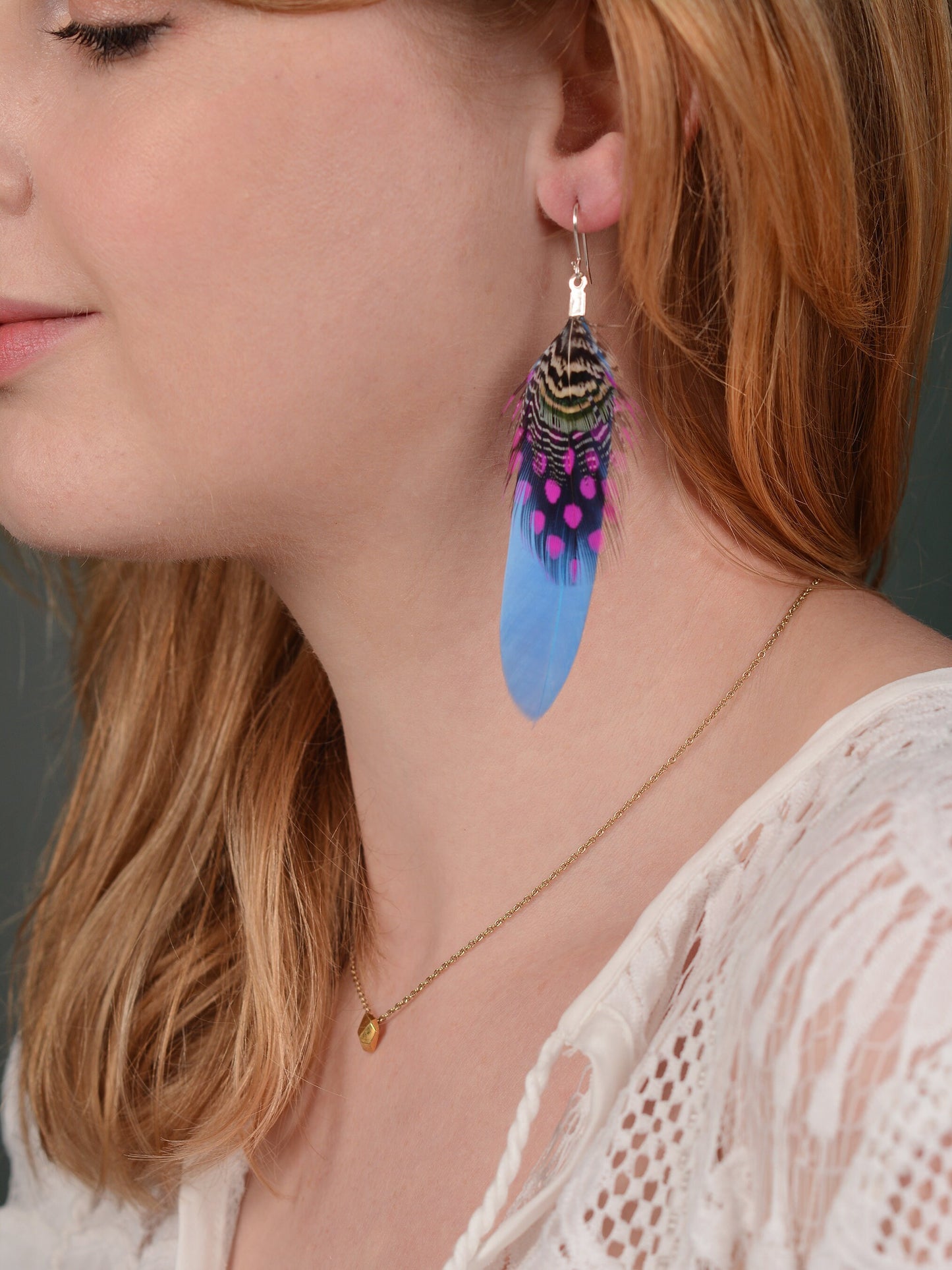 Turquoise Blue and Pink Feather Earrings | Festival Earrings | Feather Jewellery | Festival Jewellery | Drop Earrings