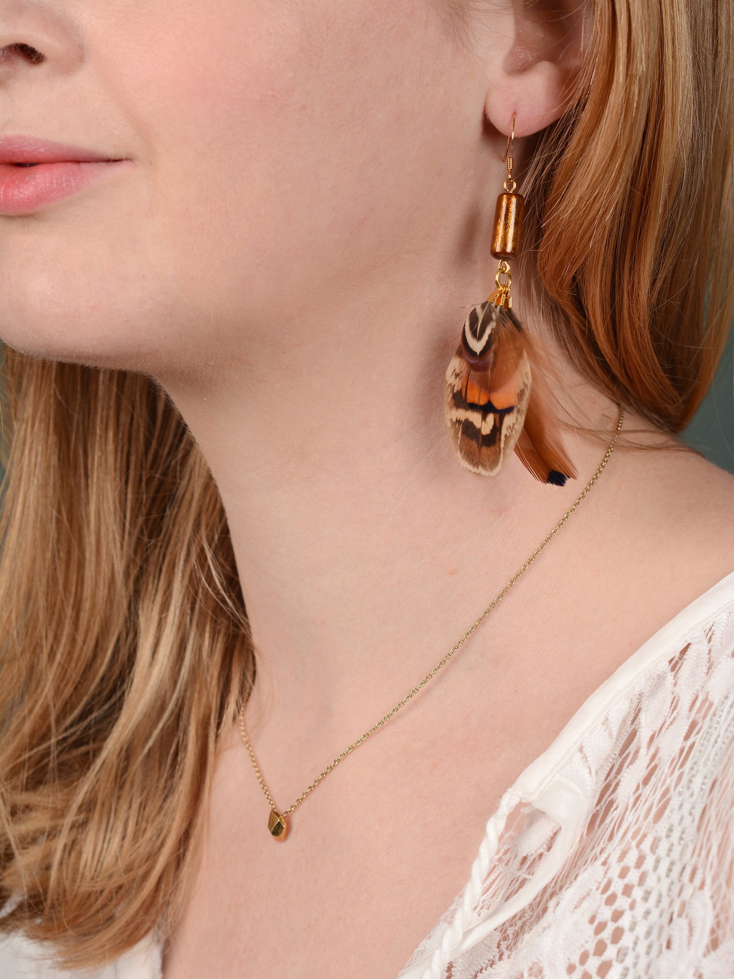 Pheasant Tassel Feather Earrings with Vintage Glass Tube Bead | Festival Earrings | Feather Jewellery | Festival Jewellery