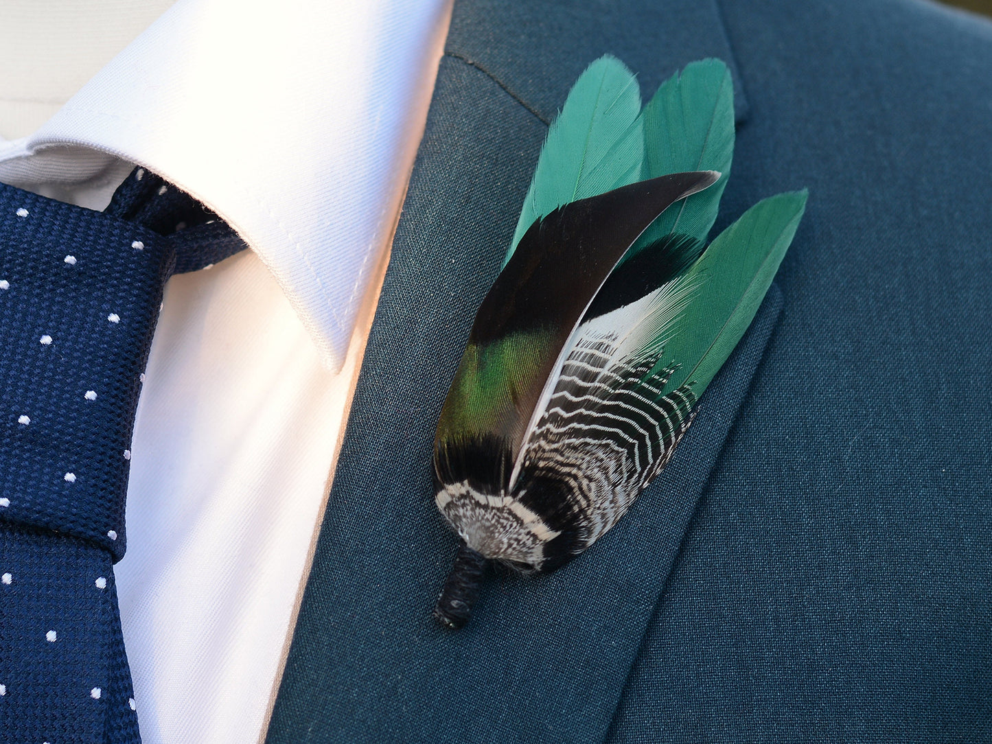 Bottle Green Duck Feather Pin | Duck Feather Boutonniere | Pheasant Feather Brooch | Feather Hat Pin