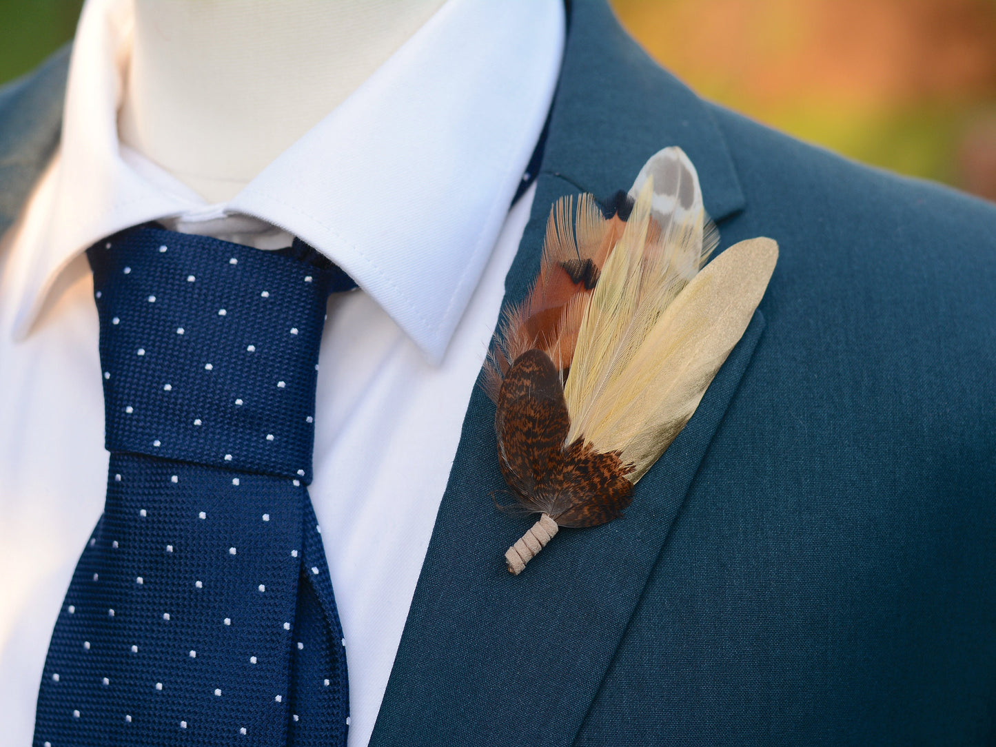Gold and Pheasant Feather Pin | Pheasant Feather Boutonniere | Feather Brooch | Feather Hat Pin