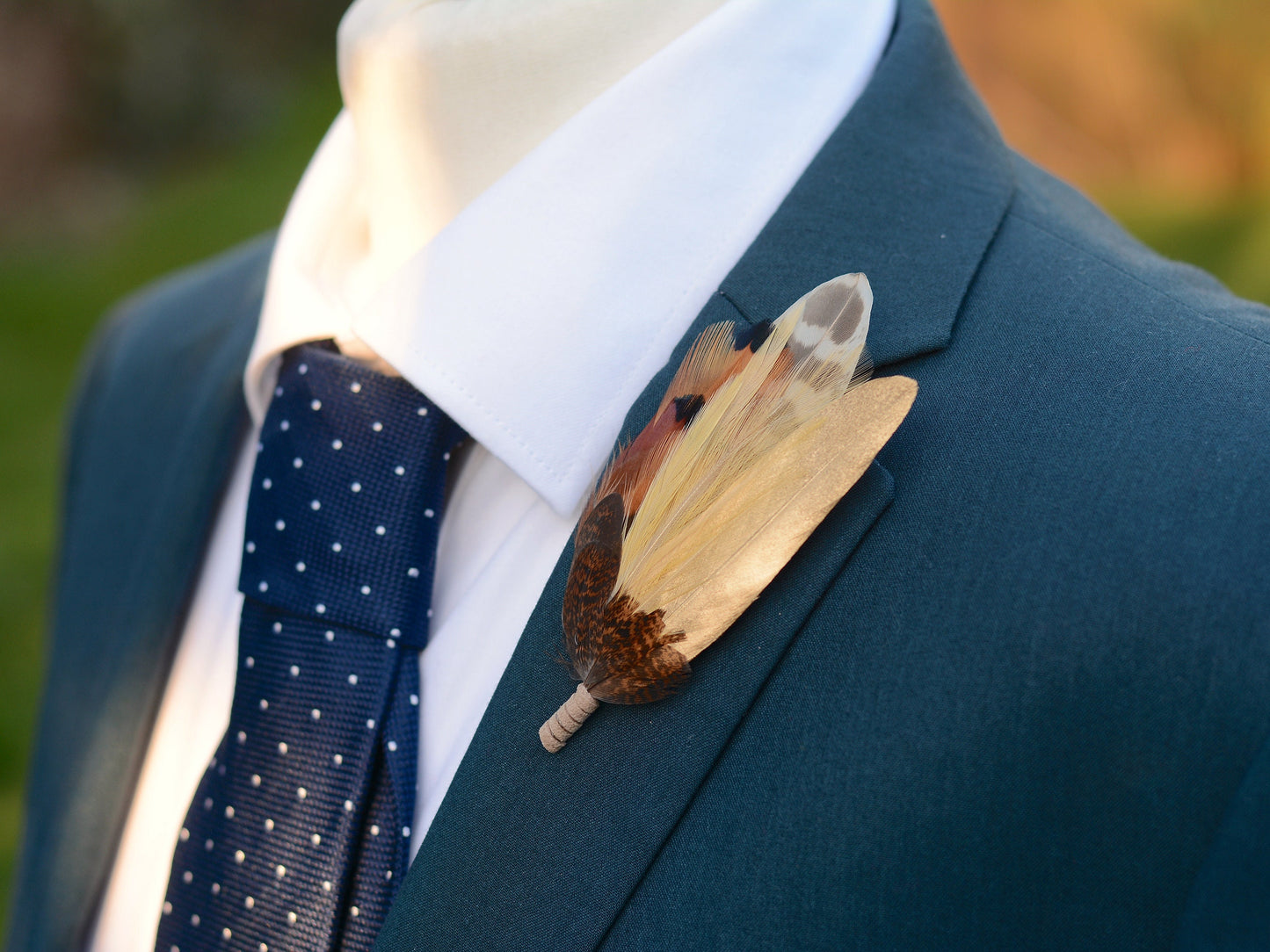 Gold and Pheasant Feather Pin | Pheasant Feather Boutonniere | Feather Brooch | Feather Hat Pin