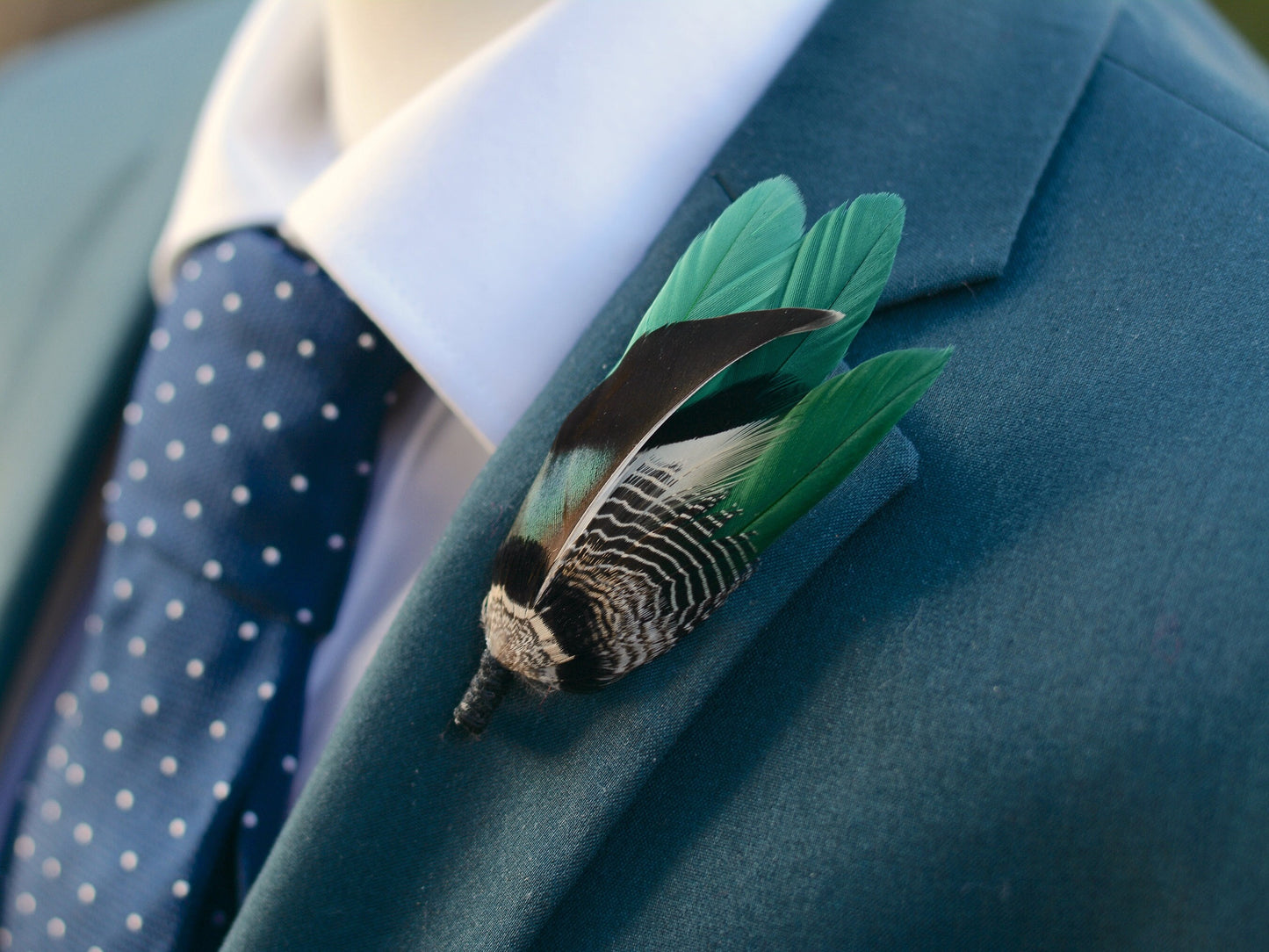 Bottle Green Duck Feather Pin | Duck Feather Boutonniere | Pheasant Feather Brooch | Feather Hat Pin